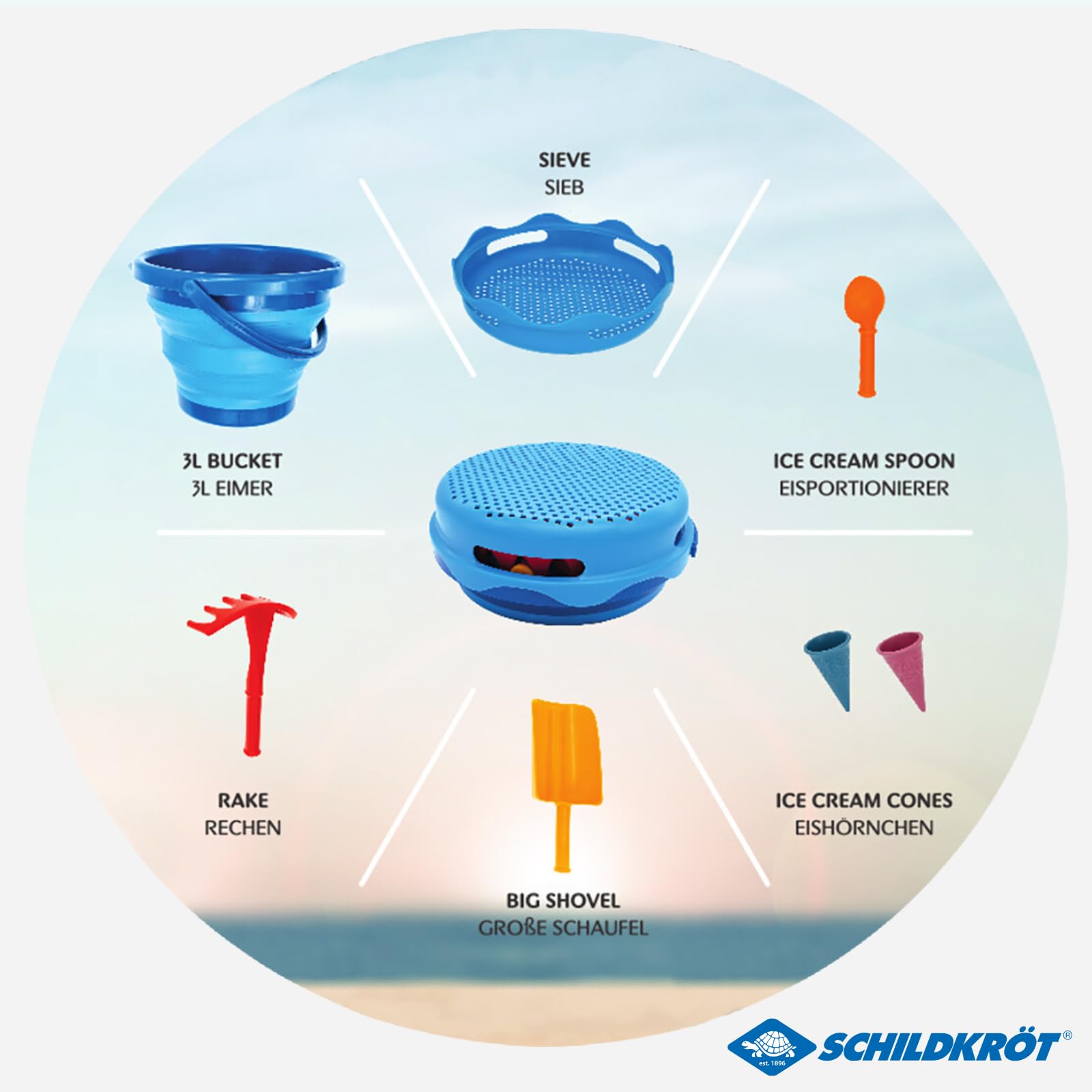 Schildkröt Outdoor 7in1 Sandspielzeug Blau 3L Falteimer