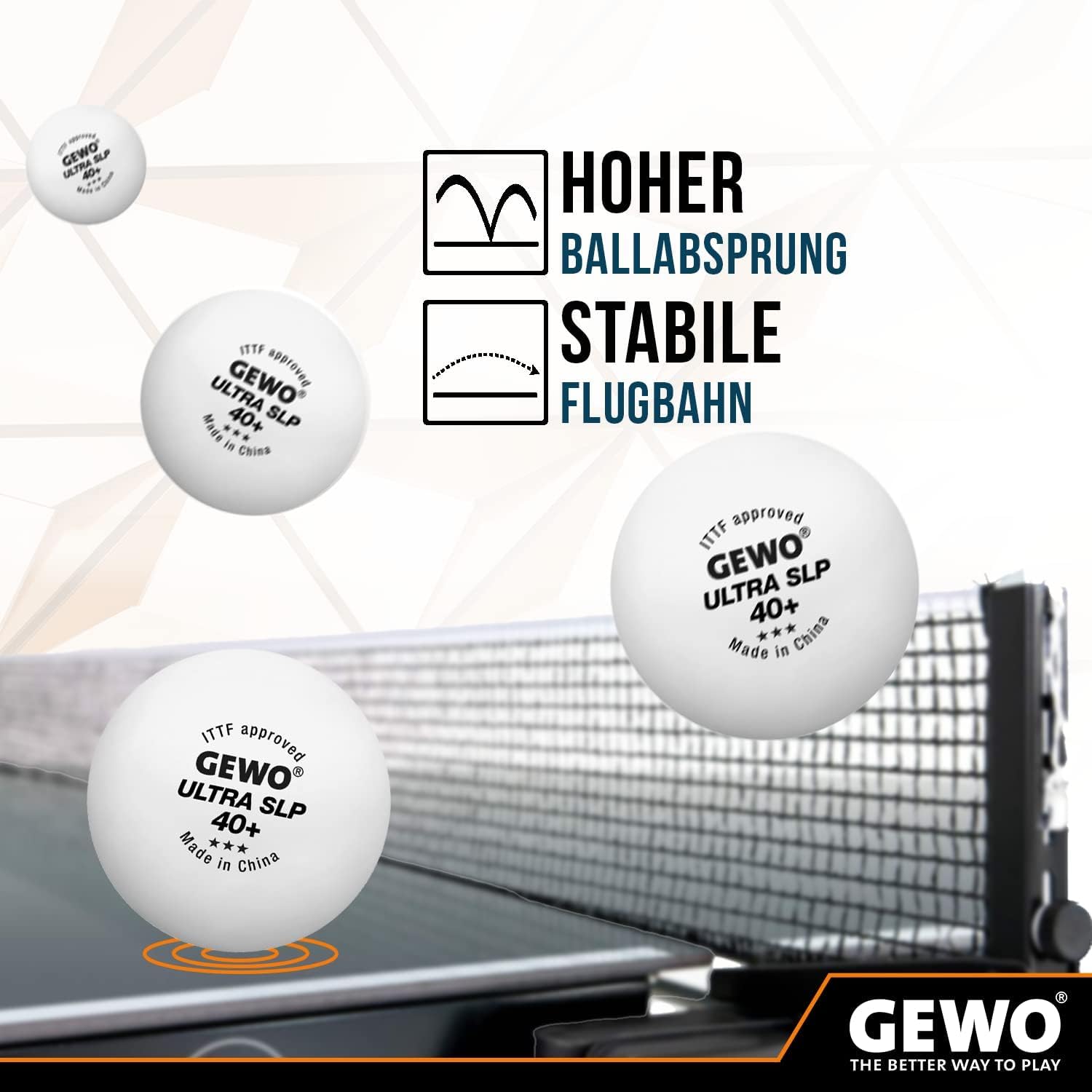 GEWO Ultra SLP Tischtennisbälle 40+ weiß 6 Stück 3 Sterne