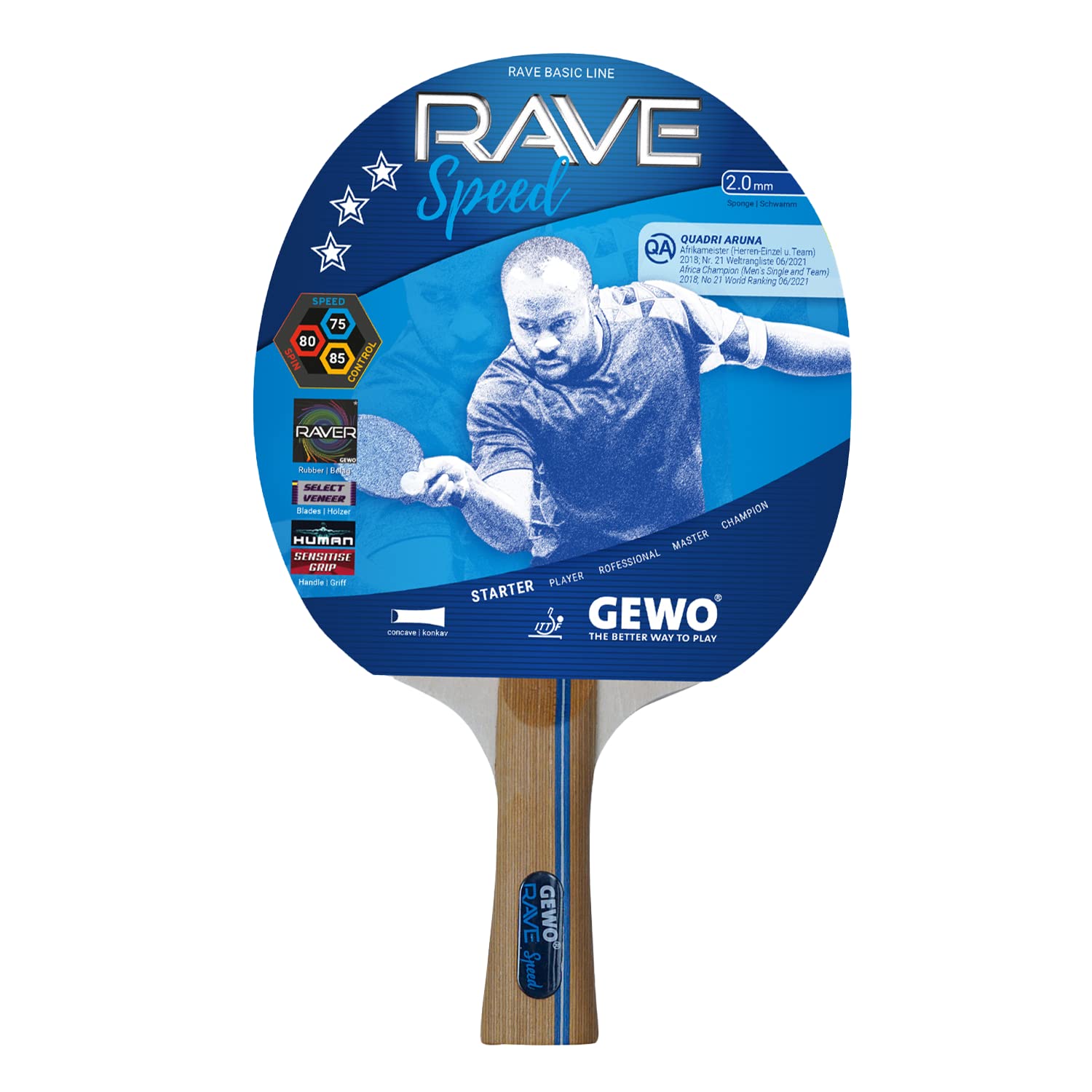 GEWO Rave Speed Tischtennisschläger konkav 2,0 mm