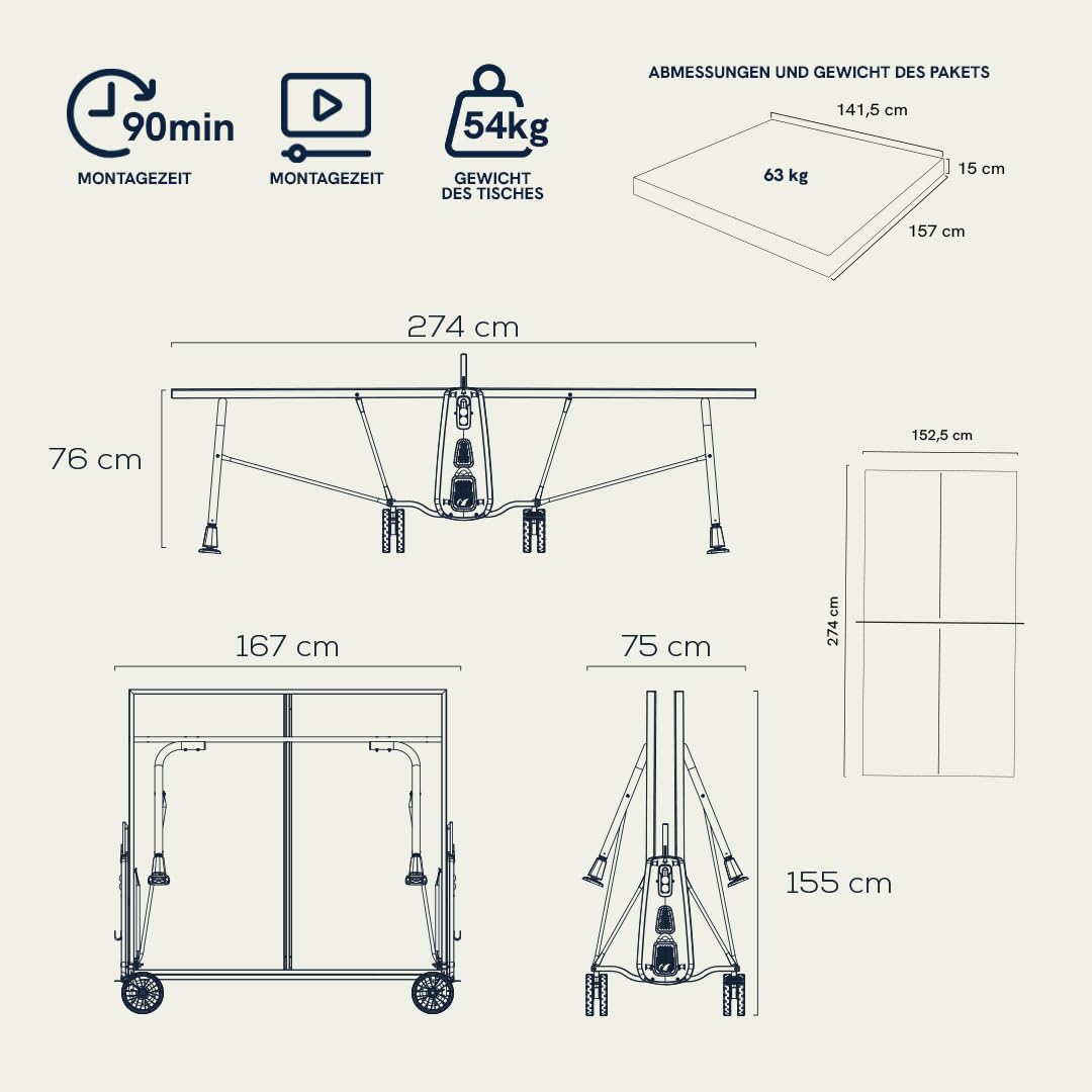 Cornilleau 200X Tischtennisplatte Outdoor grau klappbar