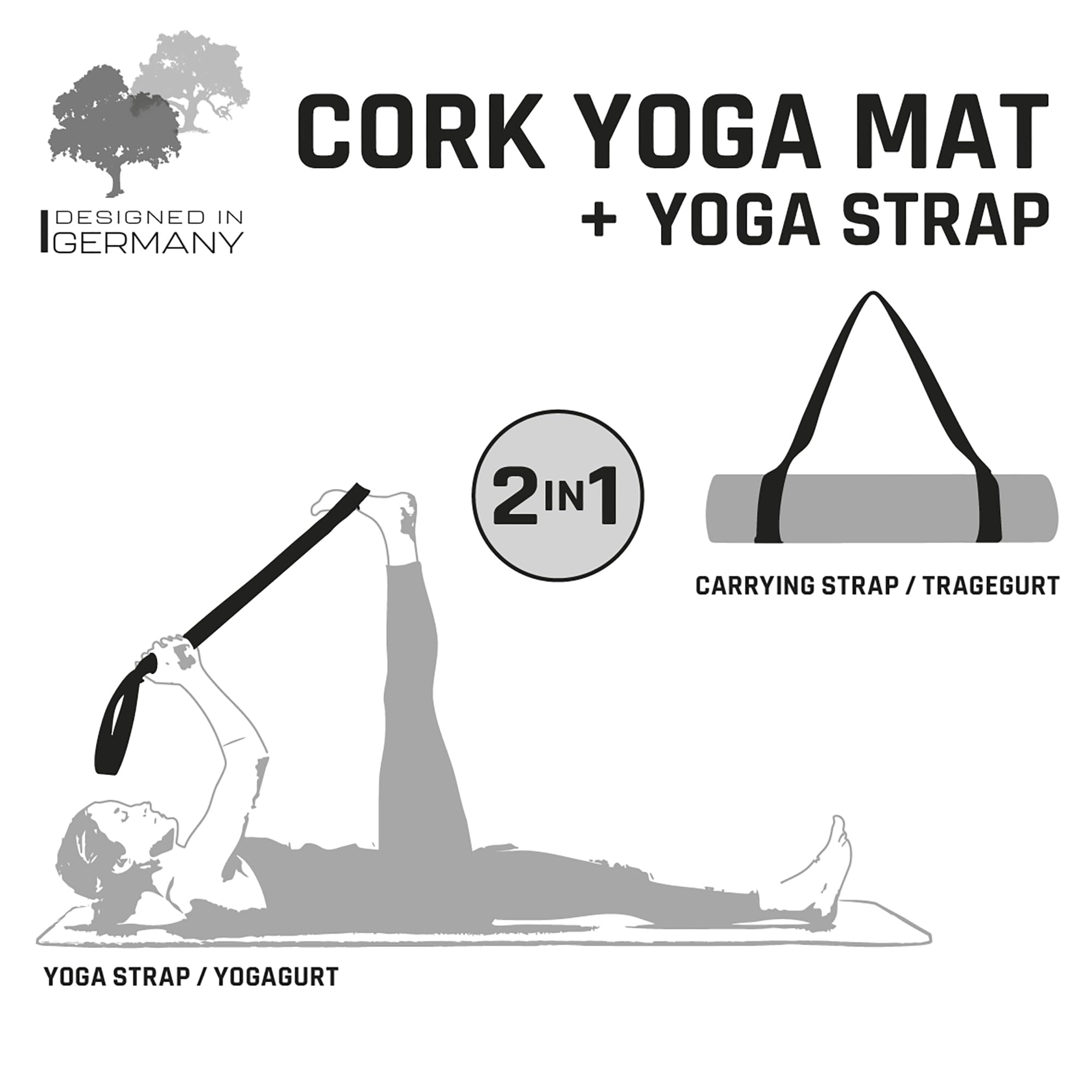 Schildkröt Outdoor Yogamatte Kork 4mm mit Gurt