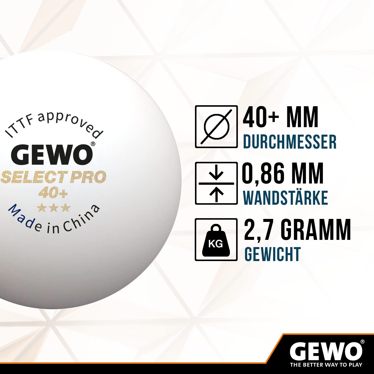 GEWO Ultra SLP Select PRO Tischtennisbälle 72 Stück weiß