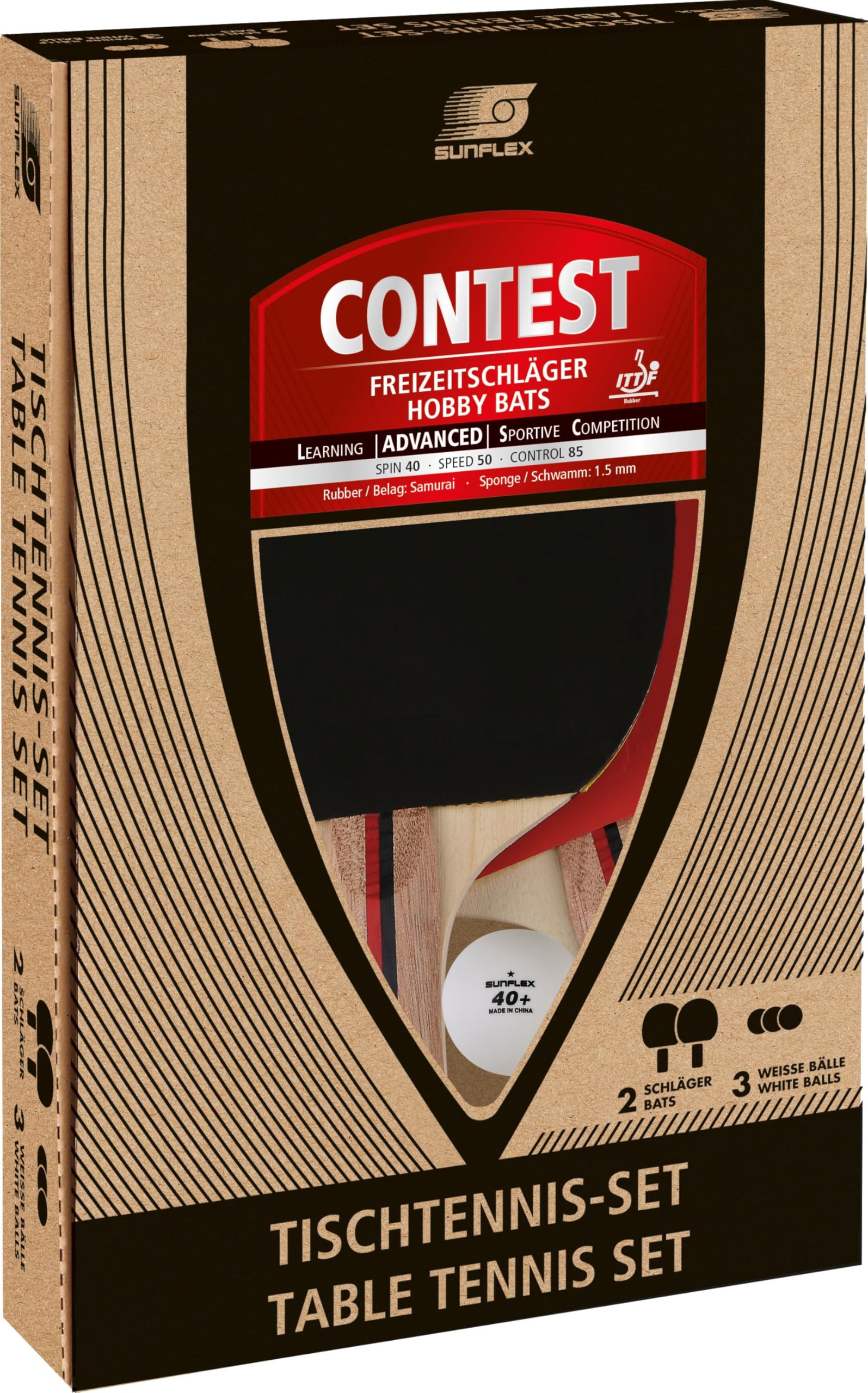 sunflex Prime Contest Set 2 Schläger + 3 Bälle