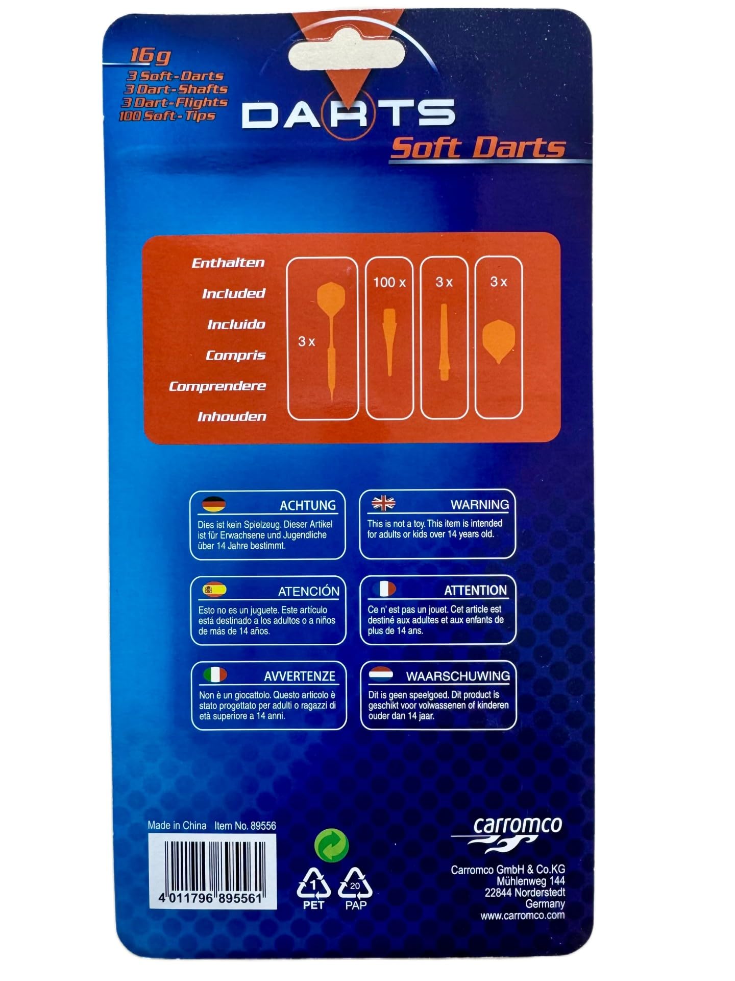 Carromco Darts Softdart Set L 3 Pfeile 16g + 50 Spitzen
