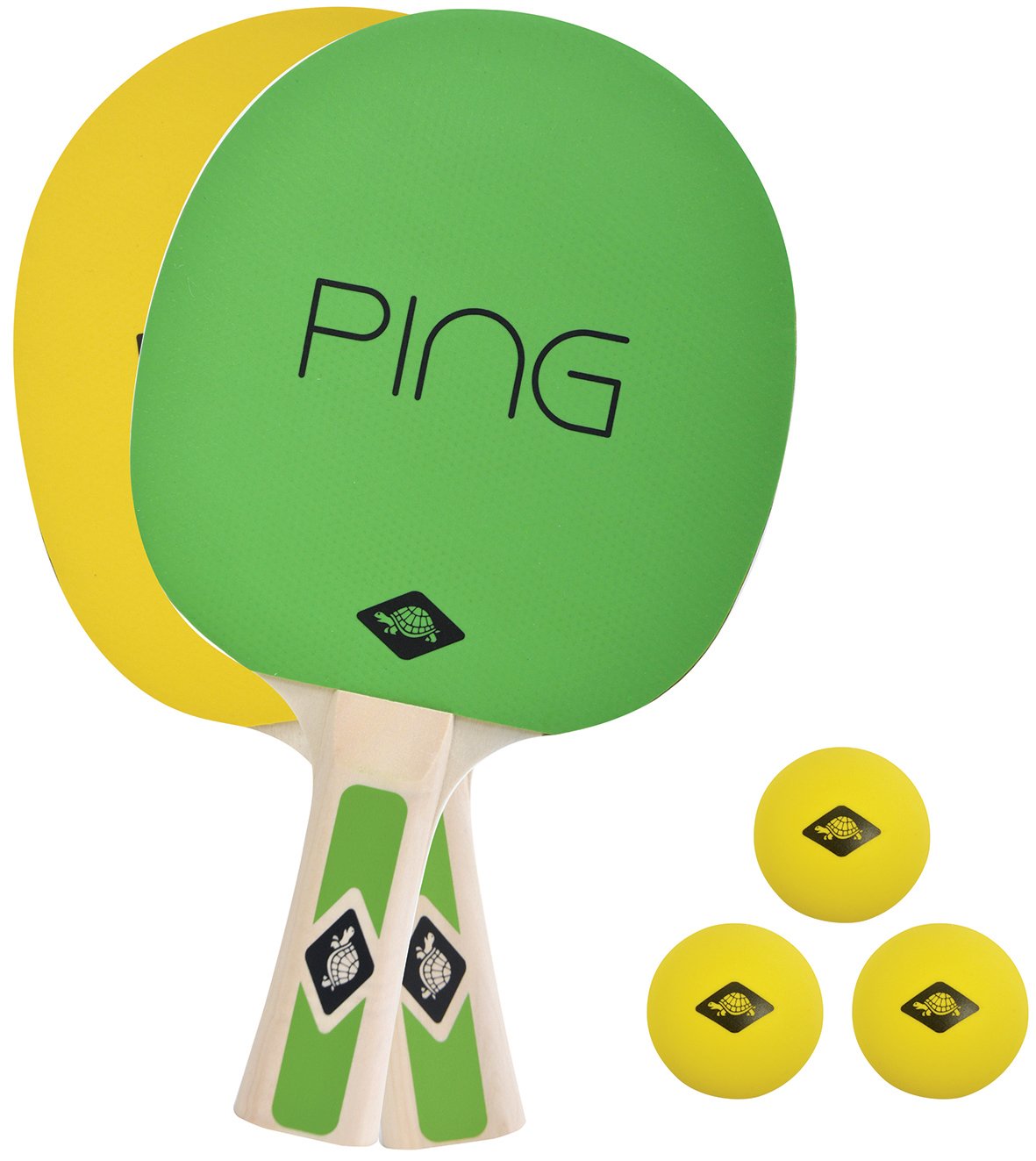Schildkröt Ping Pong Tischtennisset 2 Schläger 3 Bälle Grün-Gelb