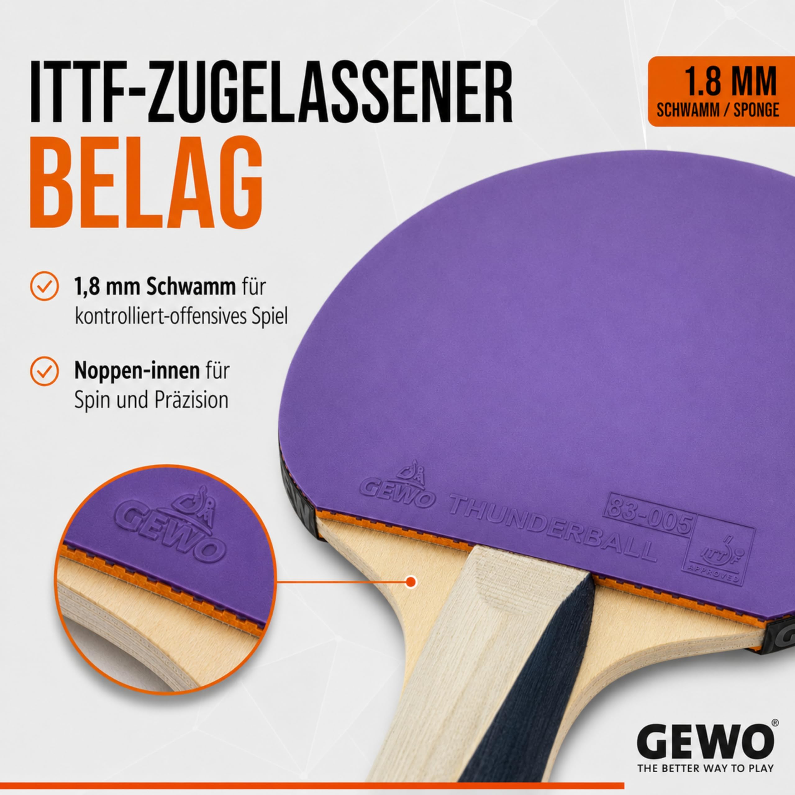 GEWO Player PS Blast Control Tischtennisschläger ITTF