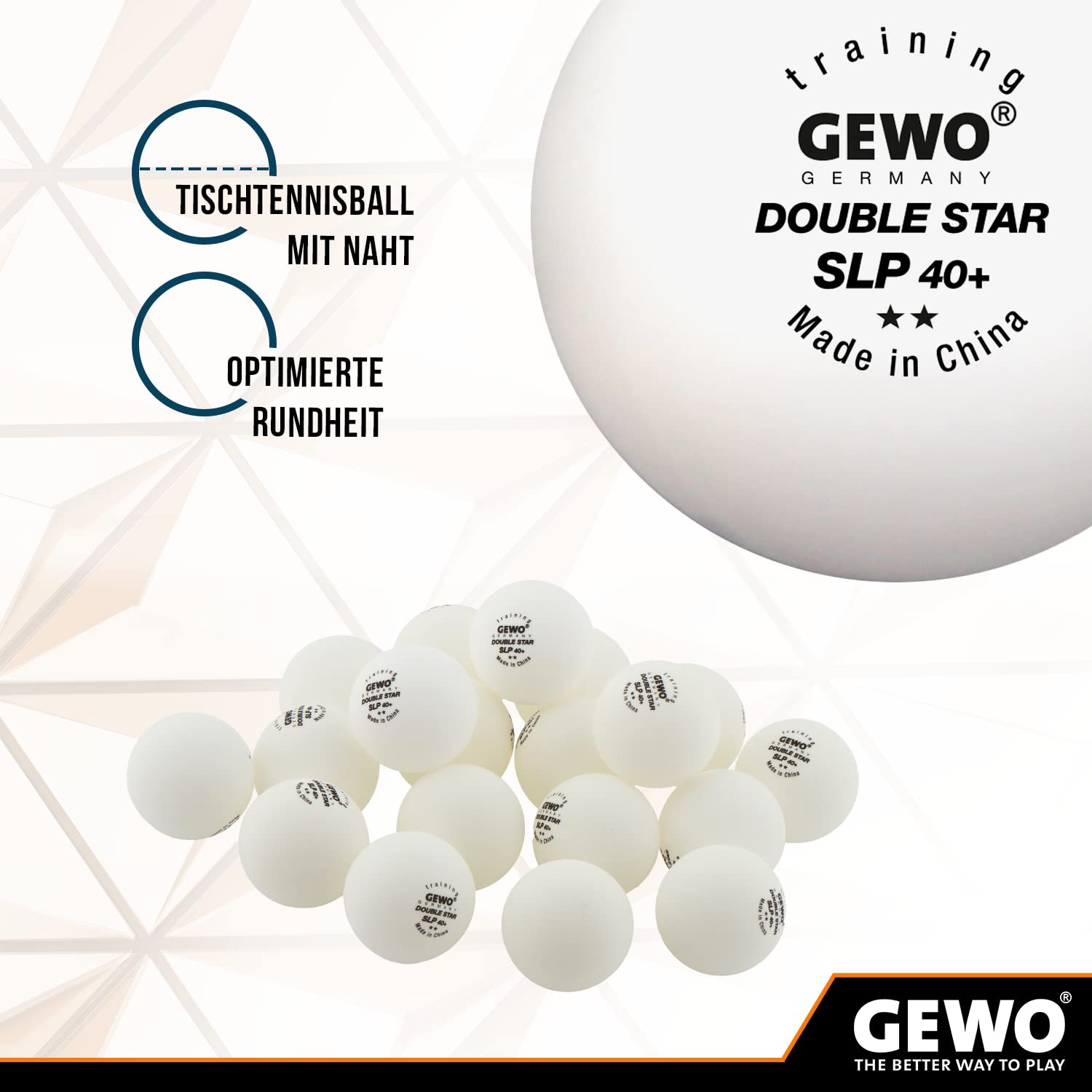 GEWO Double Star SLP Tischtennisbälle 72 Weiß 40+ Nahtlos