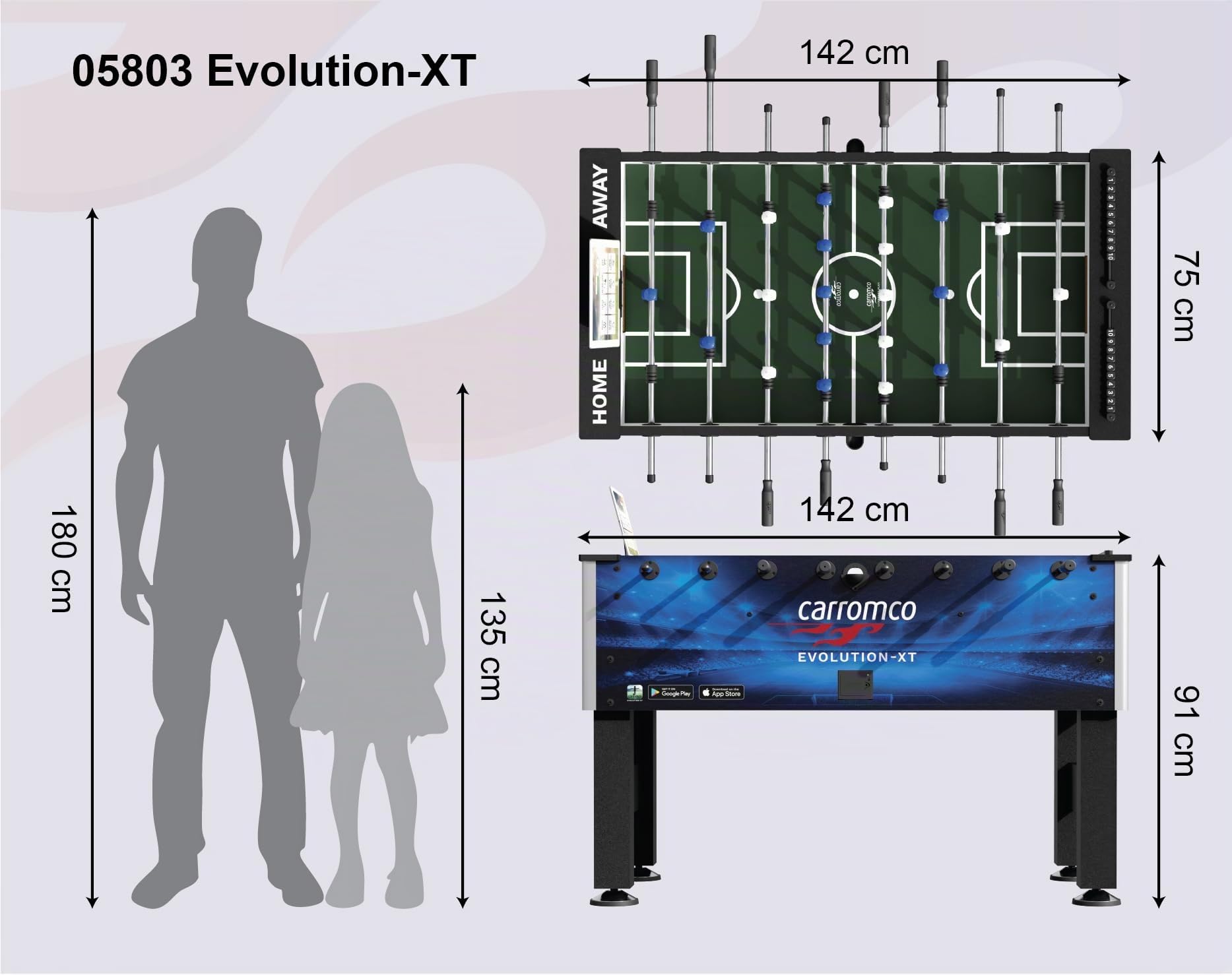 Carromco Evolution-XT Kickertisch Profi mit App 141cm