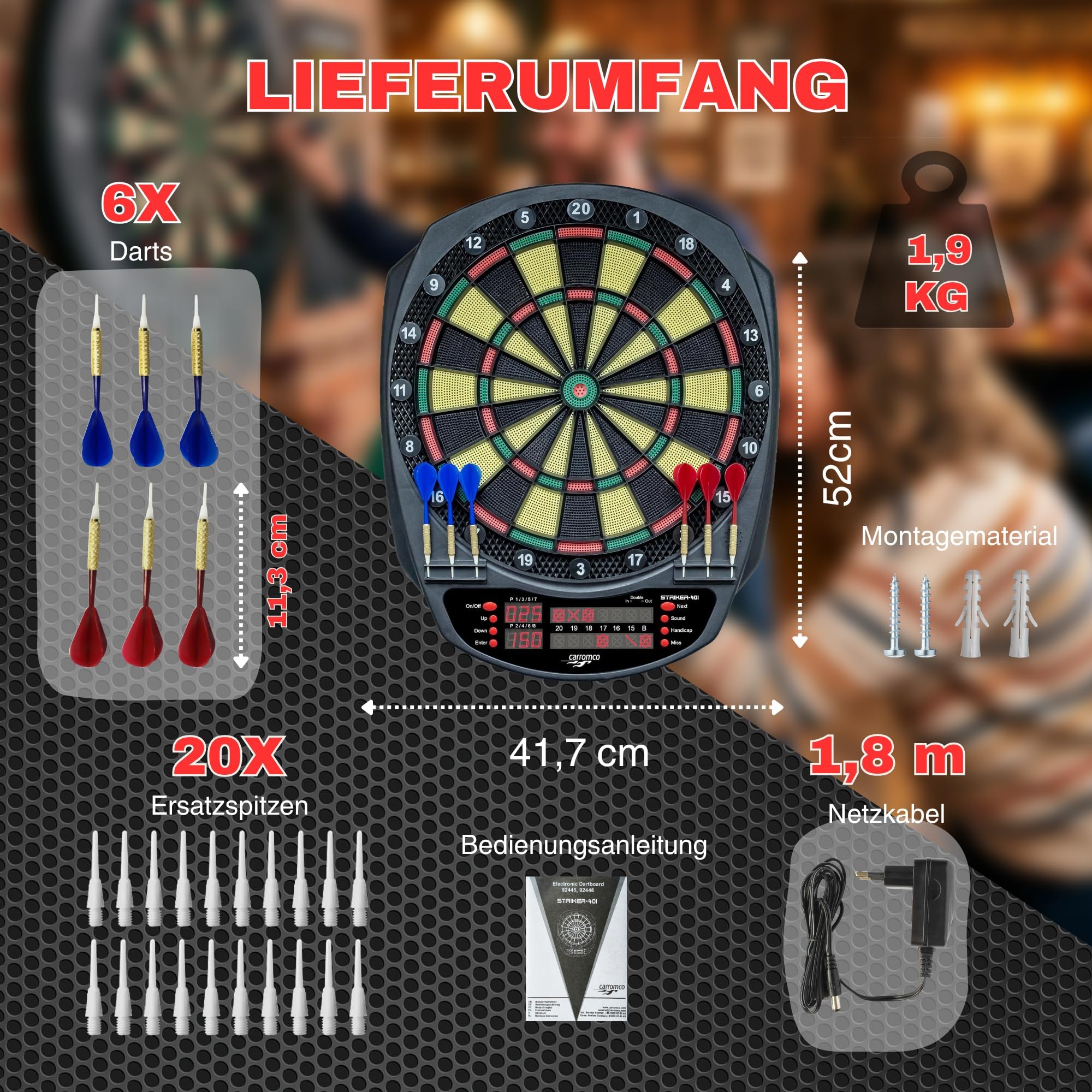 Carromco Striker-401 E-Dartscheibe 35 Spiele LED