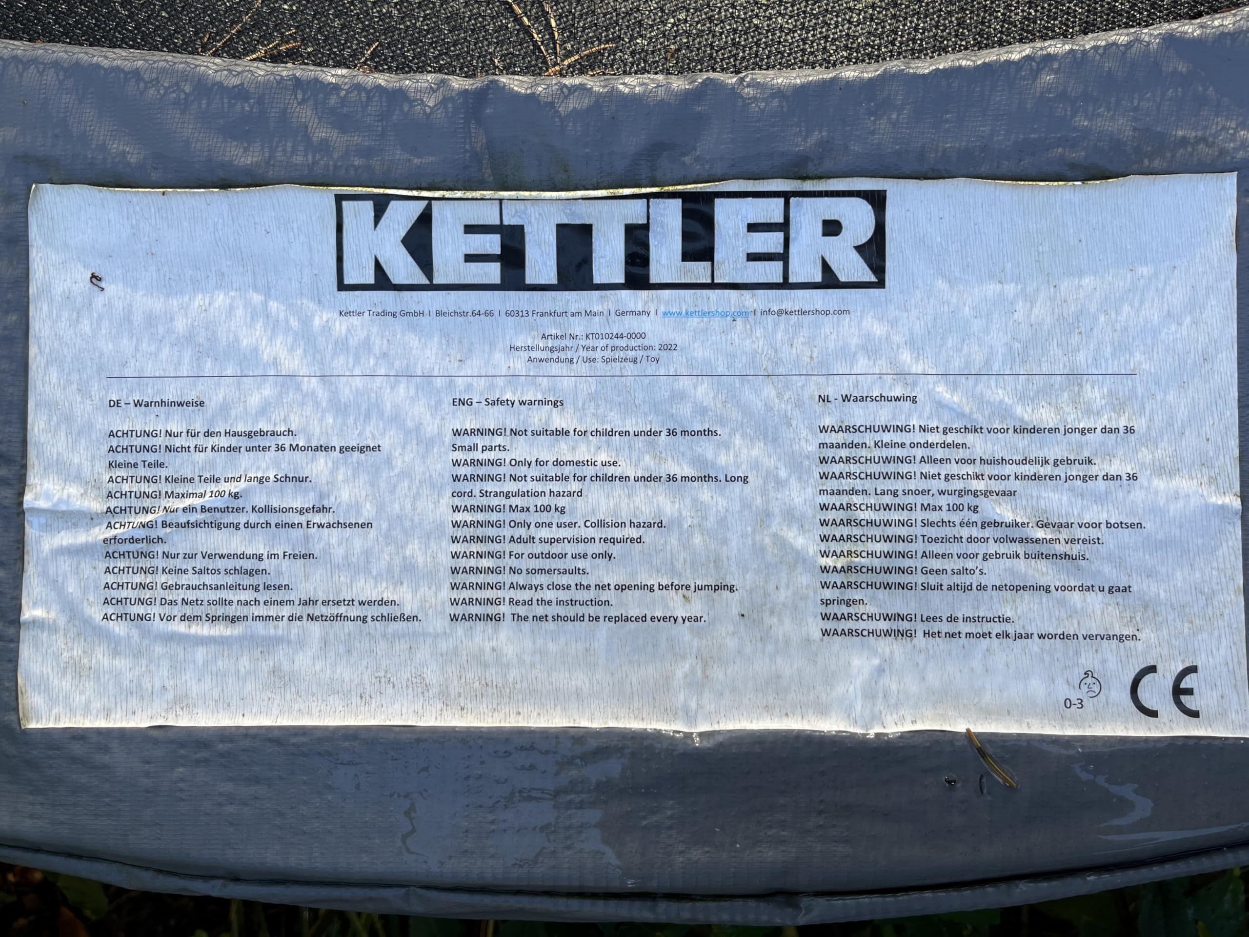 KETTLER Jump Trampolin 244 Outdoor grau mit Netz + Leiter