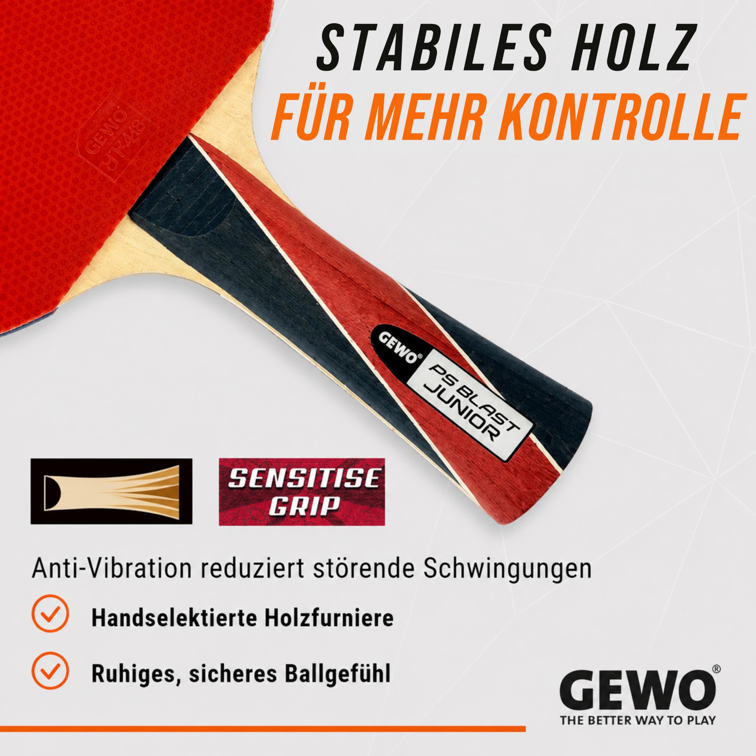GEWO Player PS Blast Junior Tischtennisschläger Kinder Kontrolle