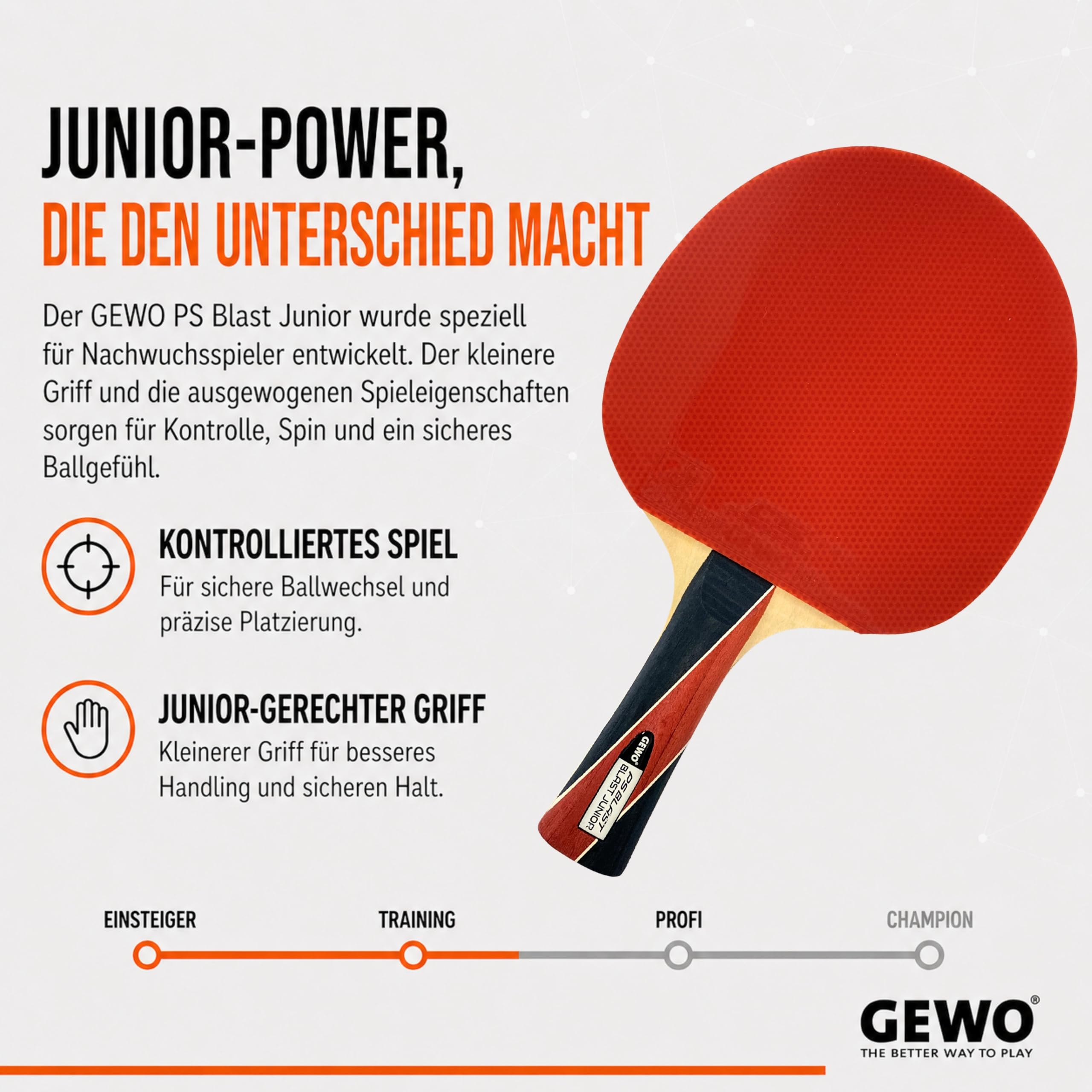 GEWO Player PS Blast Junior Tischtennisschläger Kinder Kontrolle
