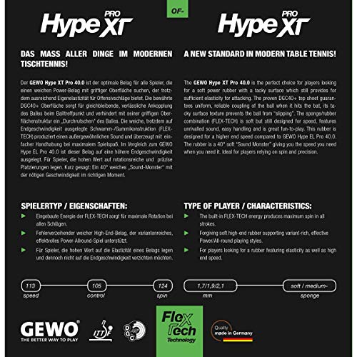 GEWO Hype XT Pro 40.0 Tischtennisbelag schwarz 1,9 mm Medium