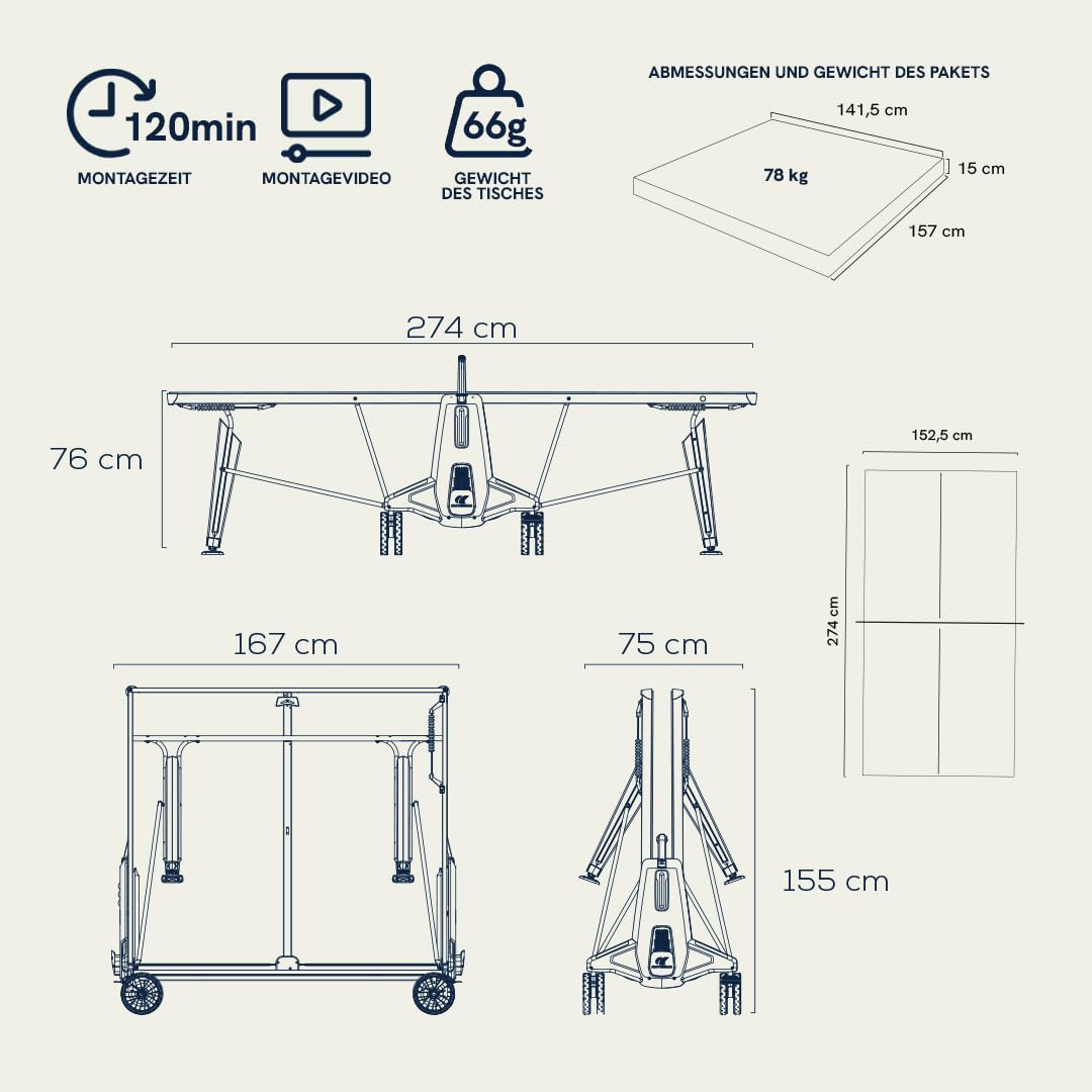 Cornilleau 500X Tischtennisplatte Outdoor Schwarz klappbar