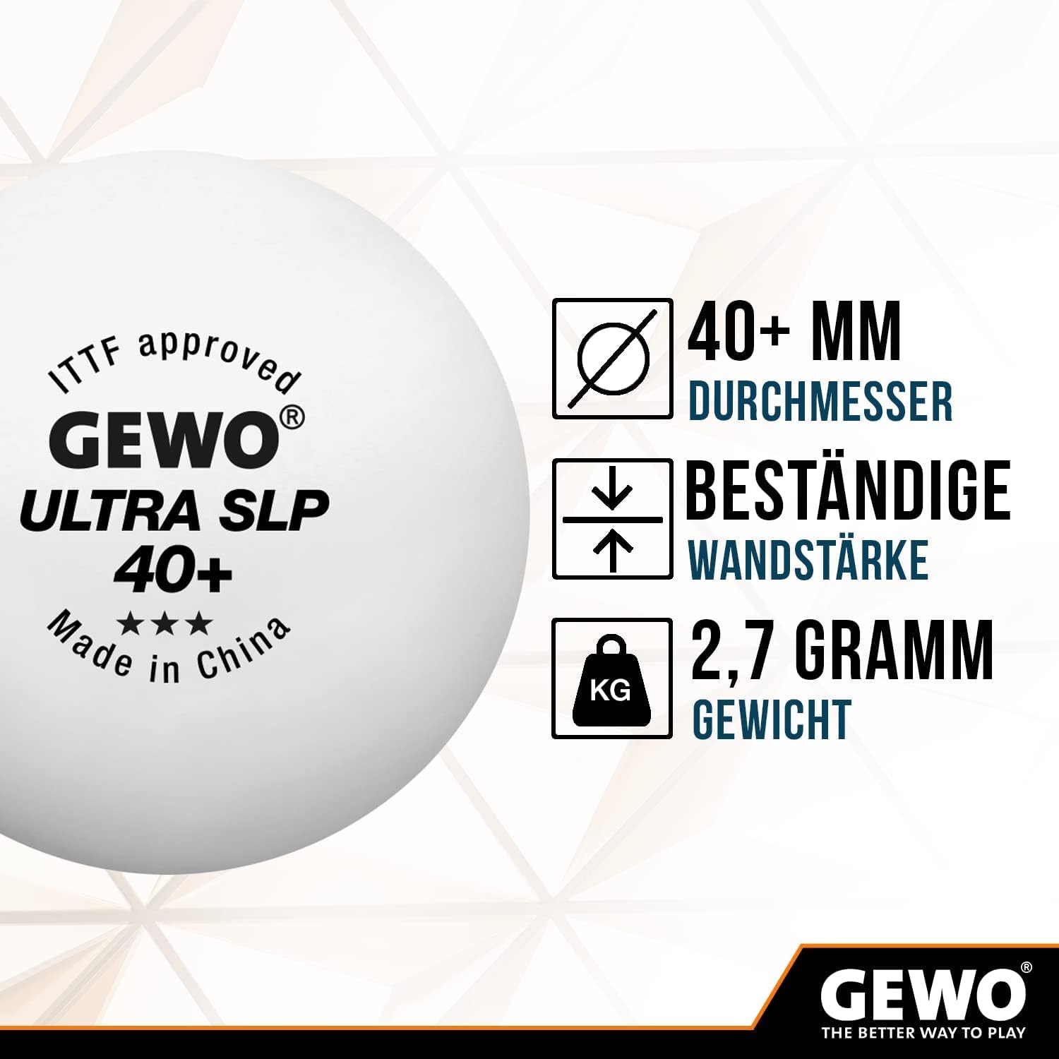 GEWO Ultra SLP Tischtennisbälle 40+ weiß 6 Stück 3 Sterne