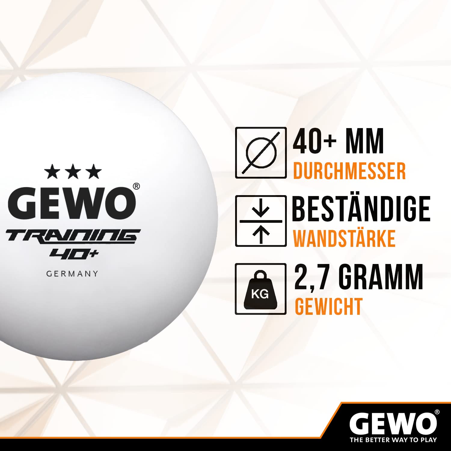 GEWO Ultra SLP Tischtennisbälle 40+ 60er orange weiß