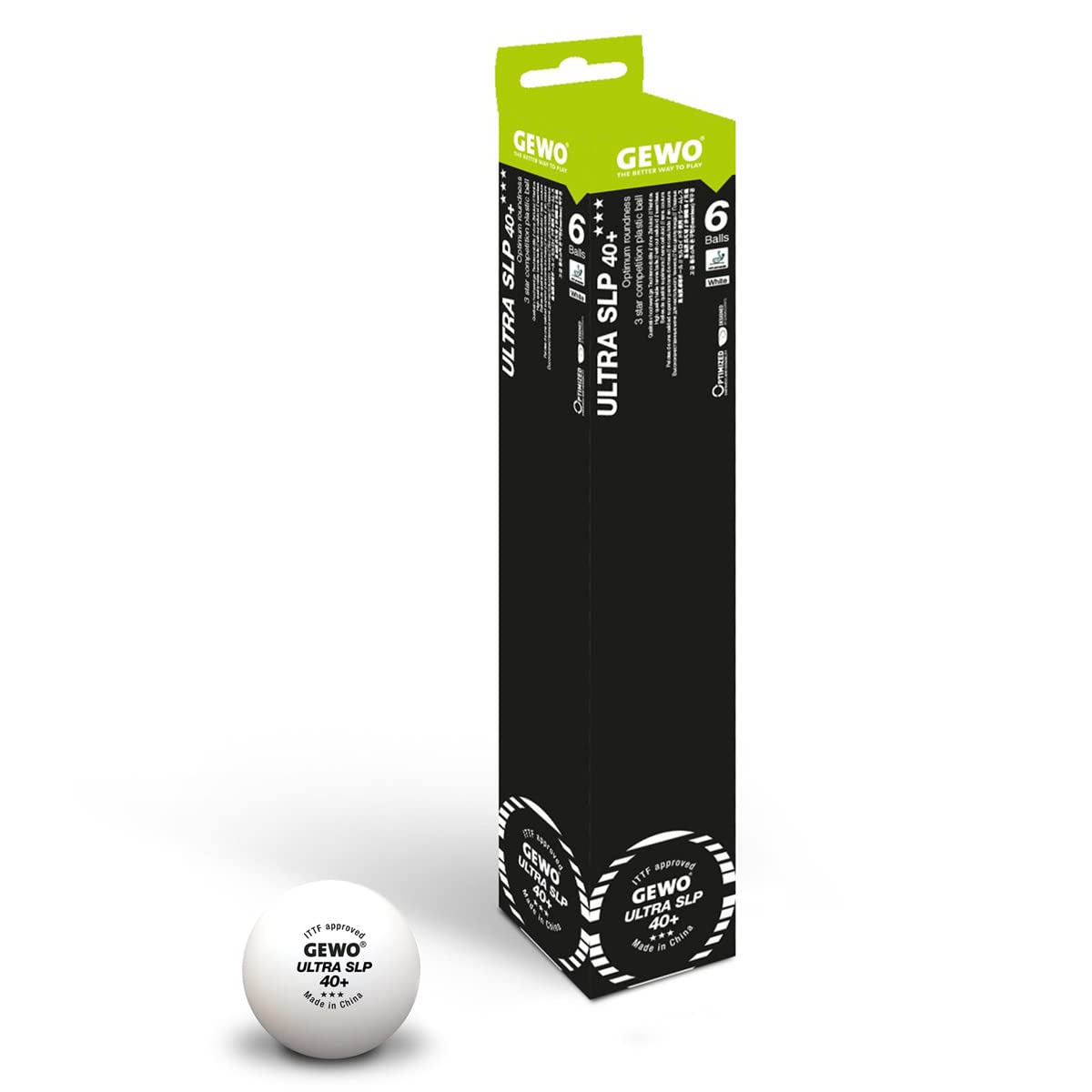 GEWO Ultra SLP Tischtennisbälle 40+ weiß 6 Stück 3 Sterne