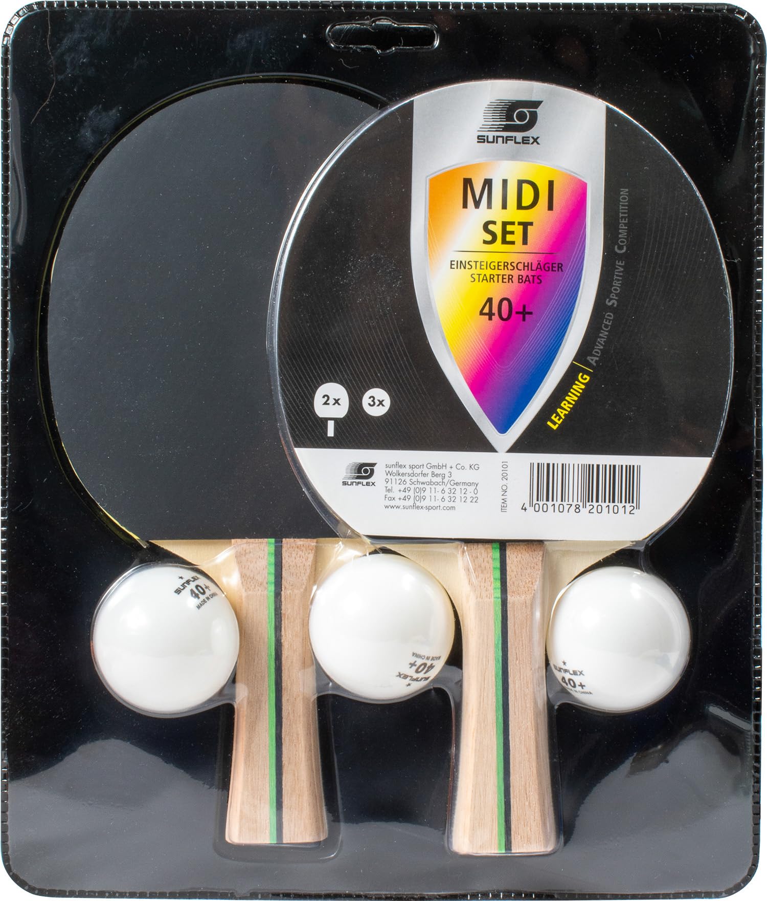 sunflex PRIME Midi Tischtennisschläger-Set 2 Schläger+3 Bälle
