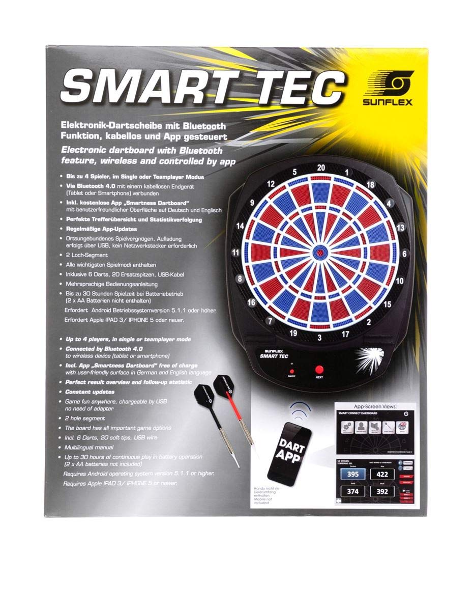 sunflex Smart Tec elektronische Dartscheibe +6 Pfeile Bluetooth
