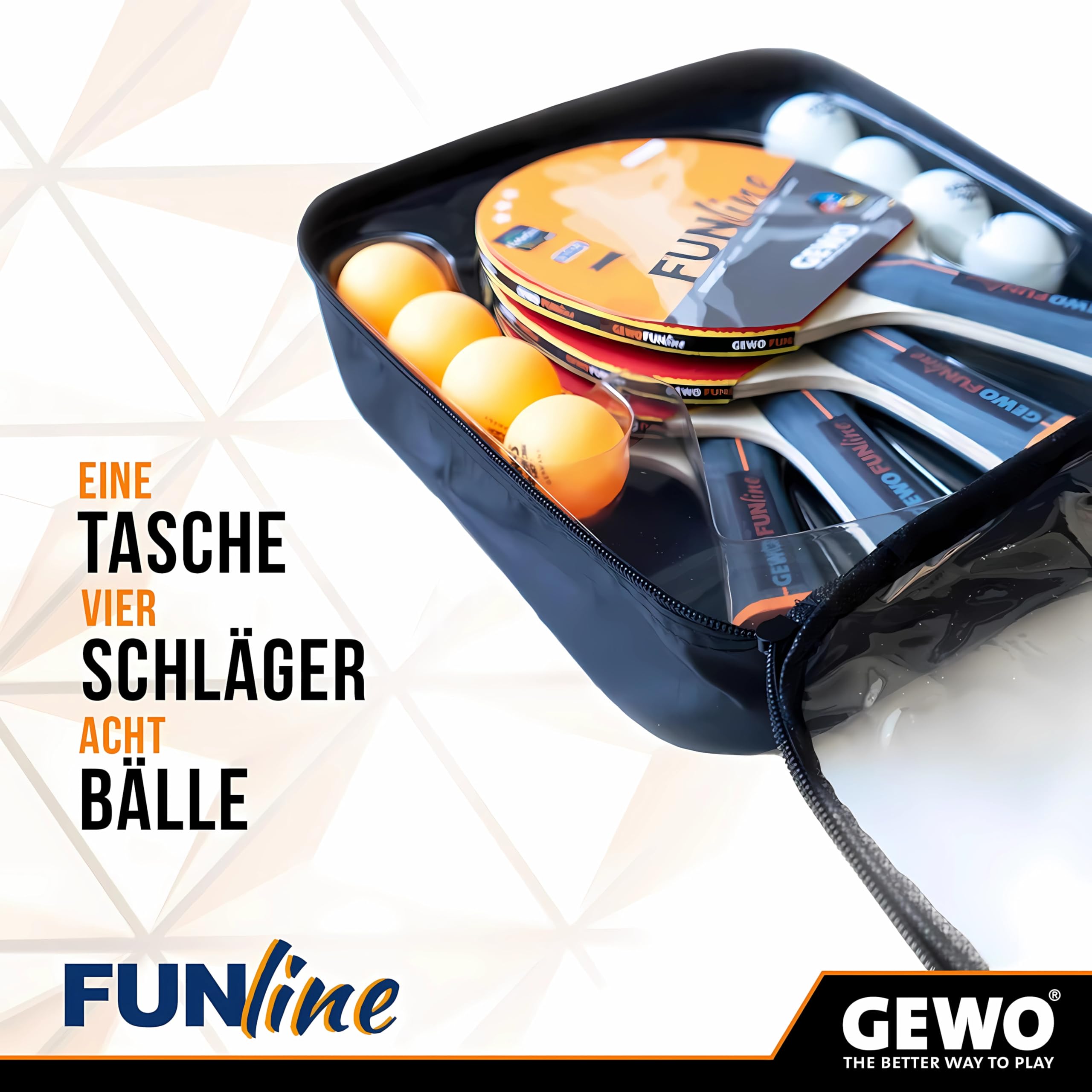 GEWO Player Tischtennisschläger Set 4 Schläger 8 Bälle
