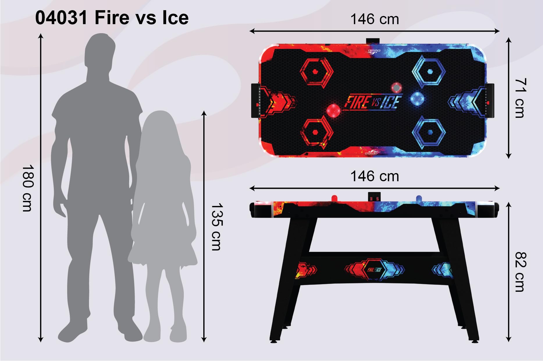 Carromco Aurora-XT Airhockeytisch 146cm LED mit Gebläse