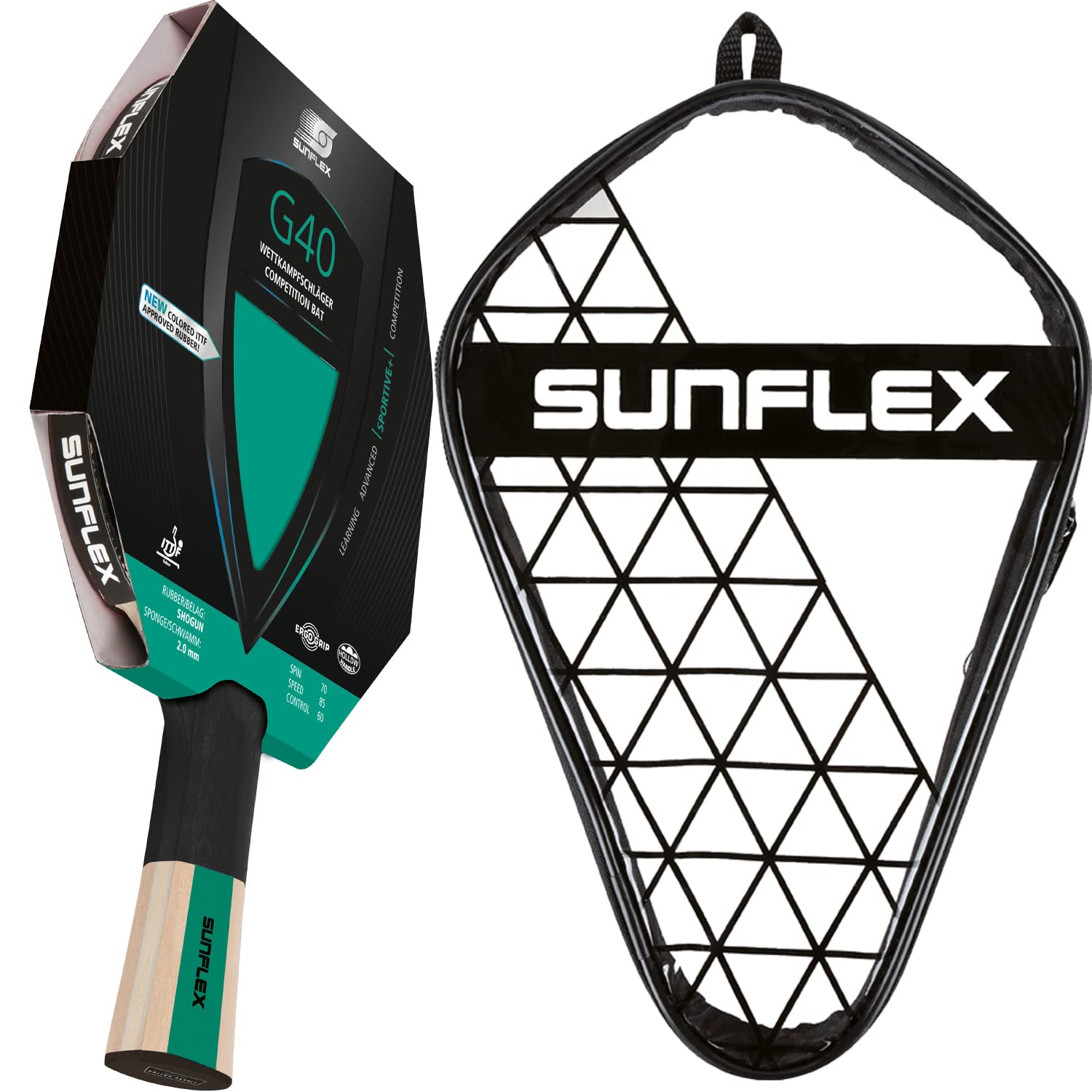 Sunflex Color Comp G40 Tischtennisschläger Grün Set Hülle Bälle