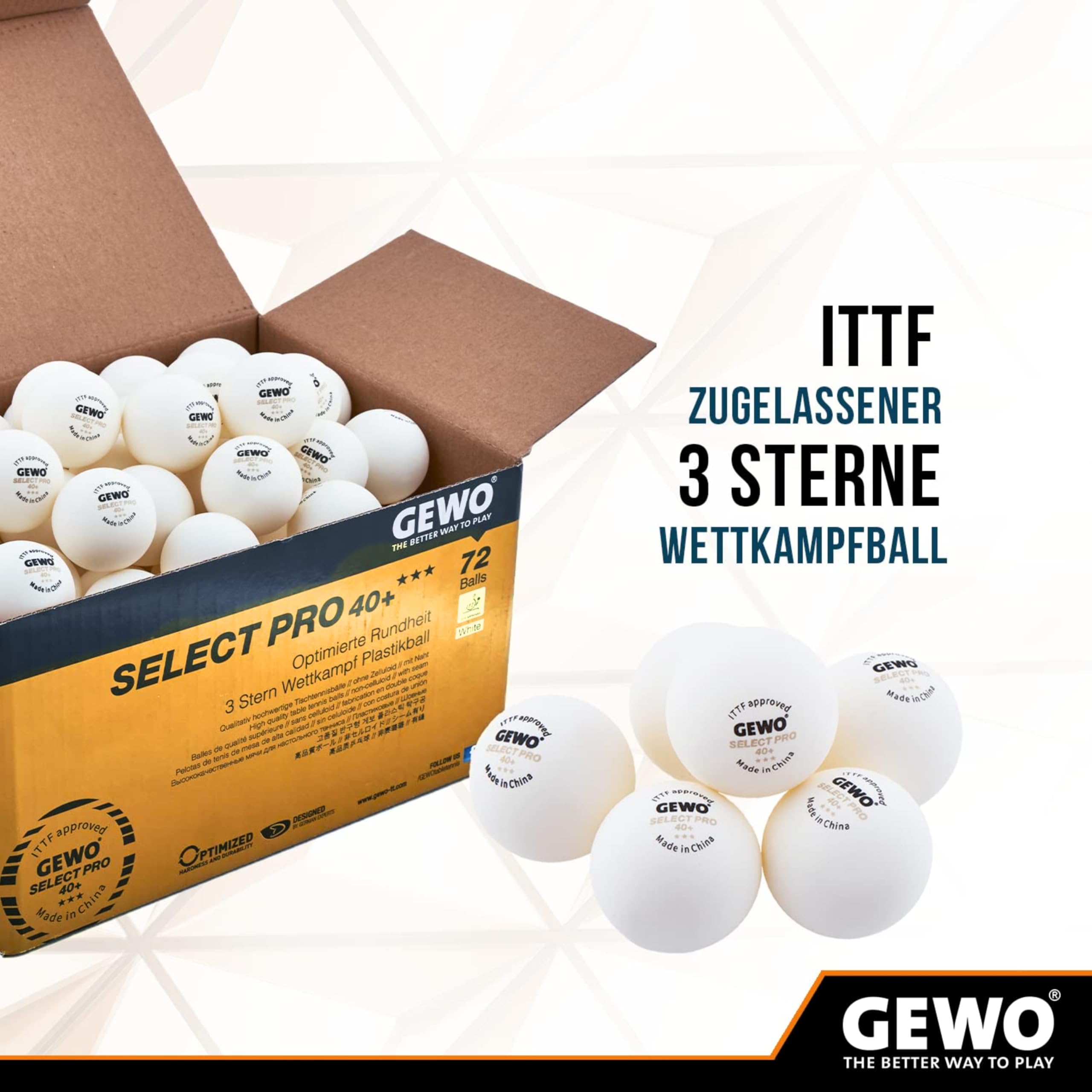 GEWO Ultra SLP Select PRO Tischtennisbälle 72 Stück weiß