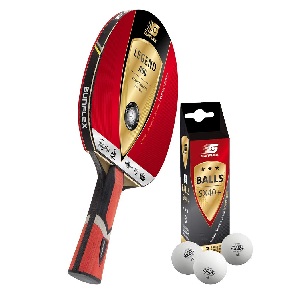 Sunflex Legend A50 Tischtennisschläger Bundle mit 3 Bällen ITTF