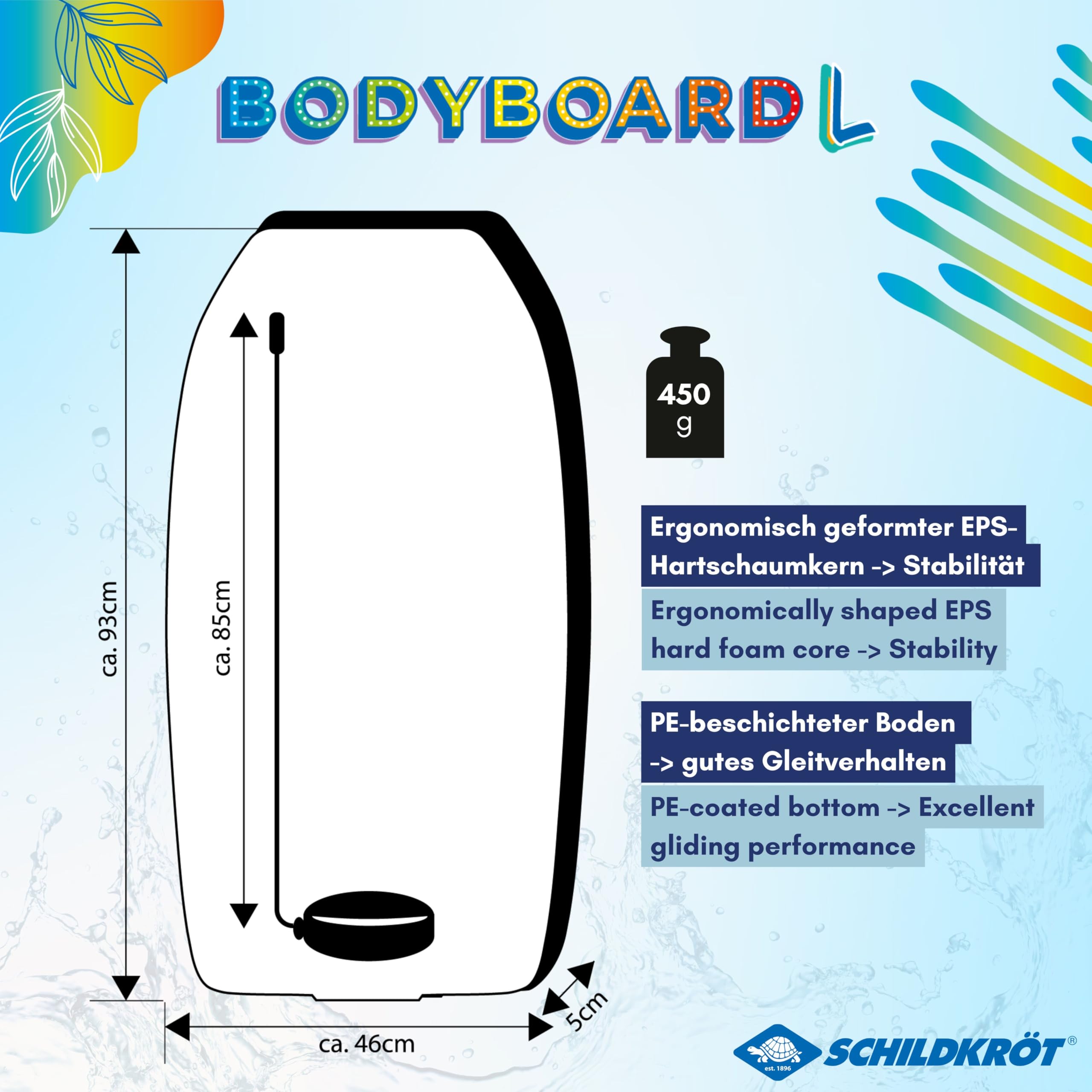 Schildkröt Outdoor Bodyboard L Schwimmbrett 93 cm EPS blau