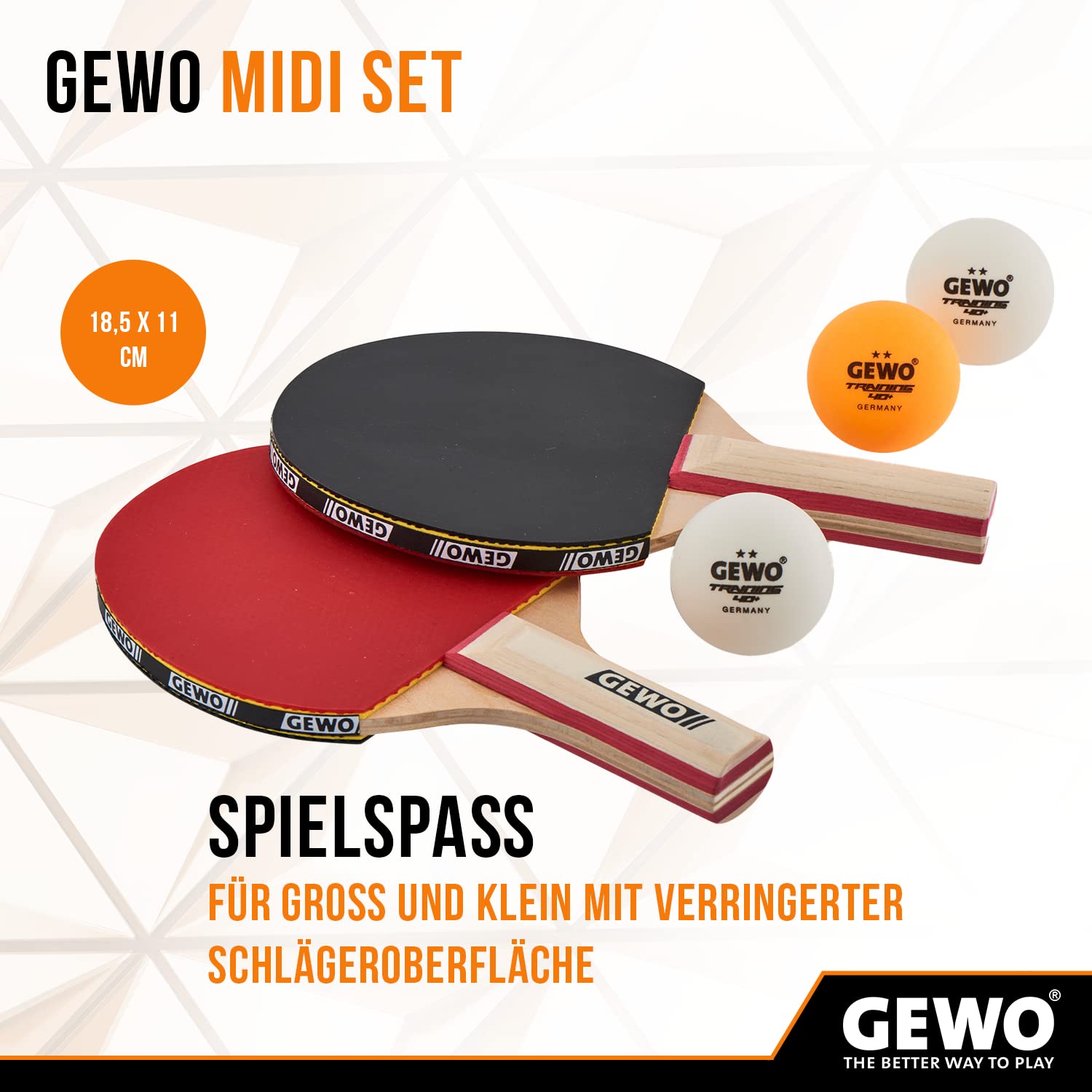 GEWO Player Midi Schlägerset 2 Schläger + 3 Bälle