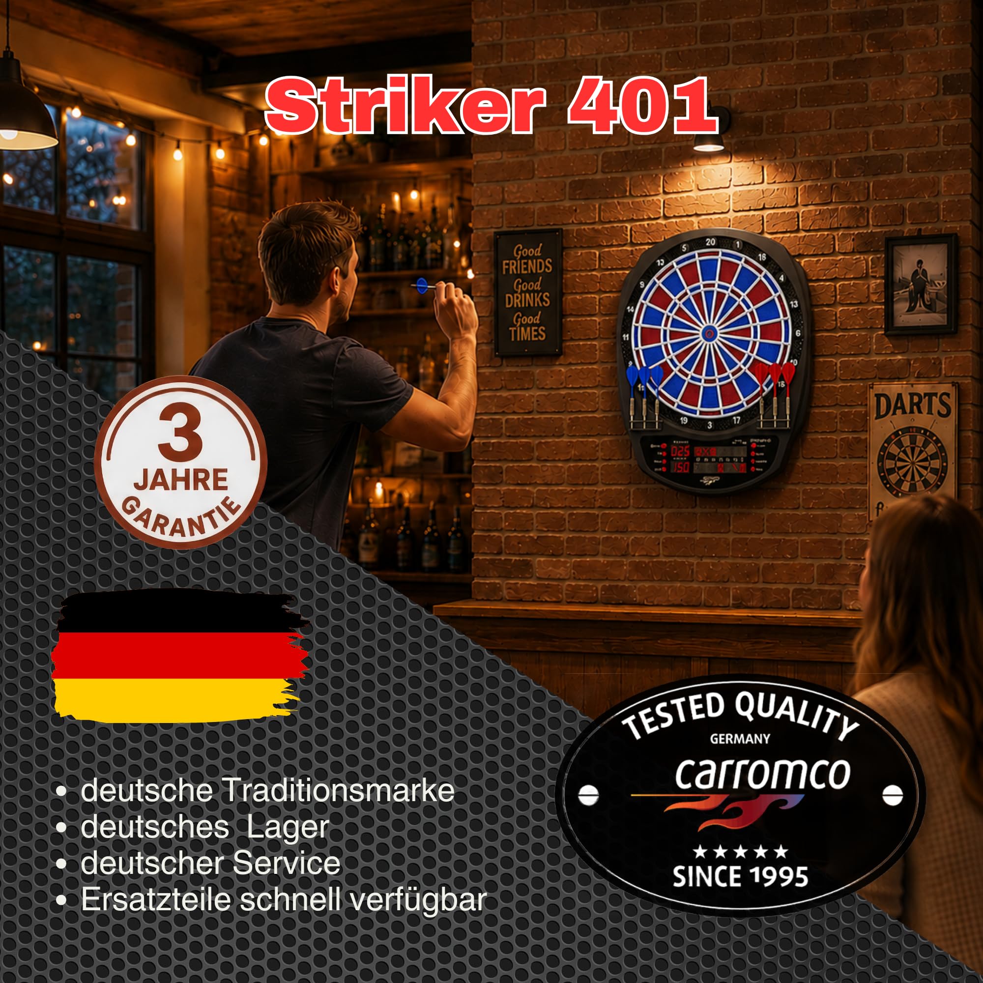 Carromco Striker-401 E-Dartscheibe 8 Spieler 34 Spiele