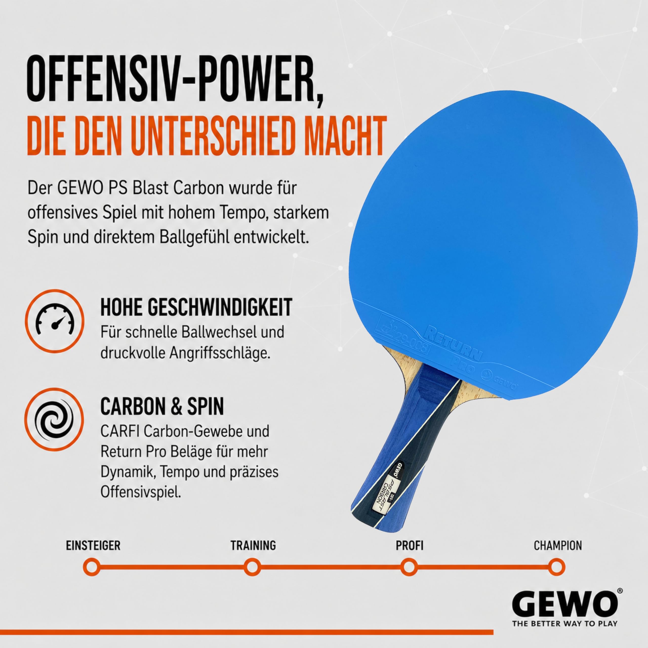 GEWO Player PS Blast Carbon Tischtennisschläger offensiv konkav