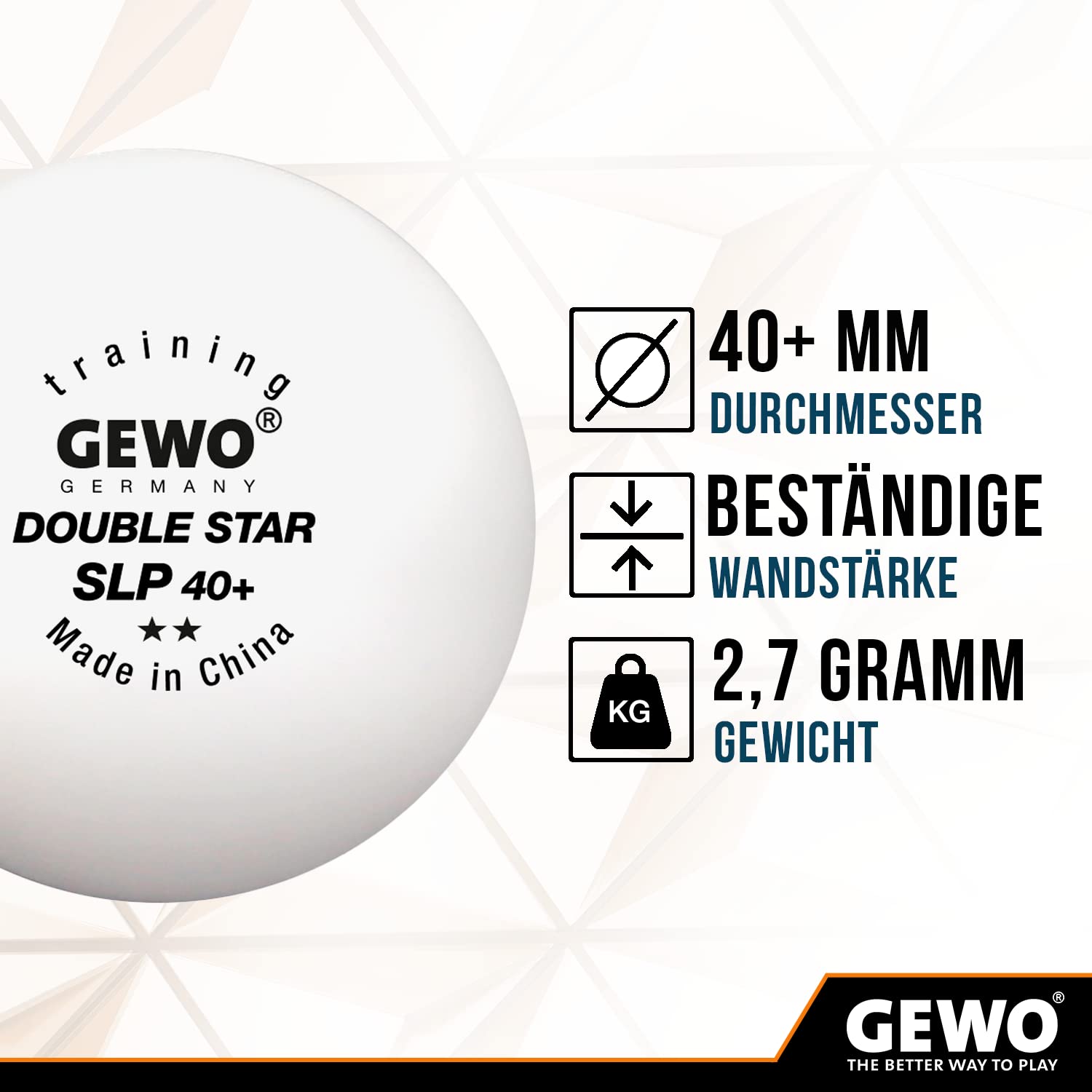 GEWO Double Star SLP Tischtennisbälle 72 Weiß 40+ Nahtlos