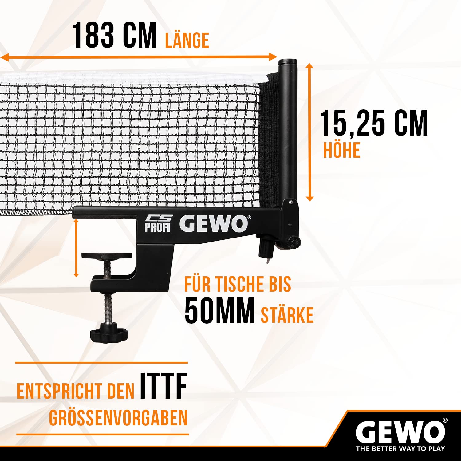 GEWO CS Profi Tischtennisnetz schwarz 183 cm ITTF