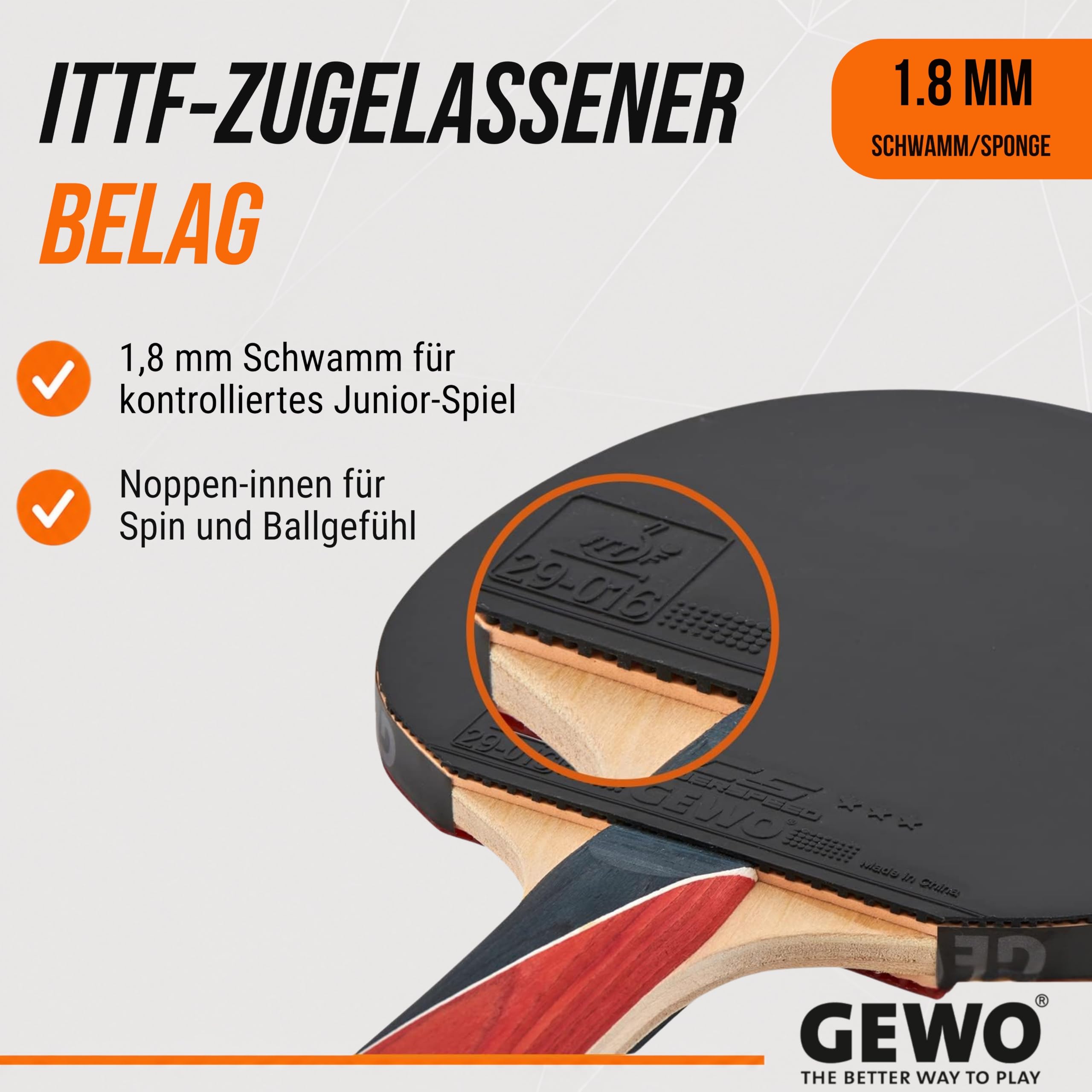 GEWO Player PS Blast Junior Tischtennisschläger Kinder Kontrolle