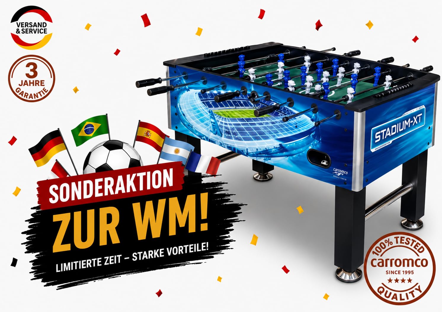 Carromco Stadium-XT Kickertisch blau Profi Turnierkicker