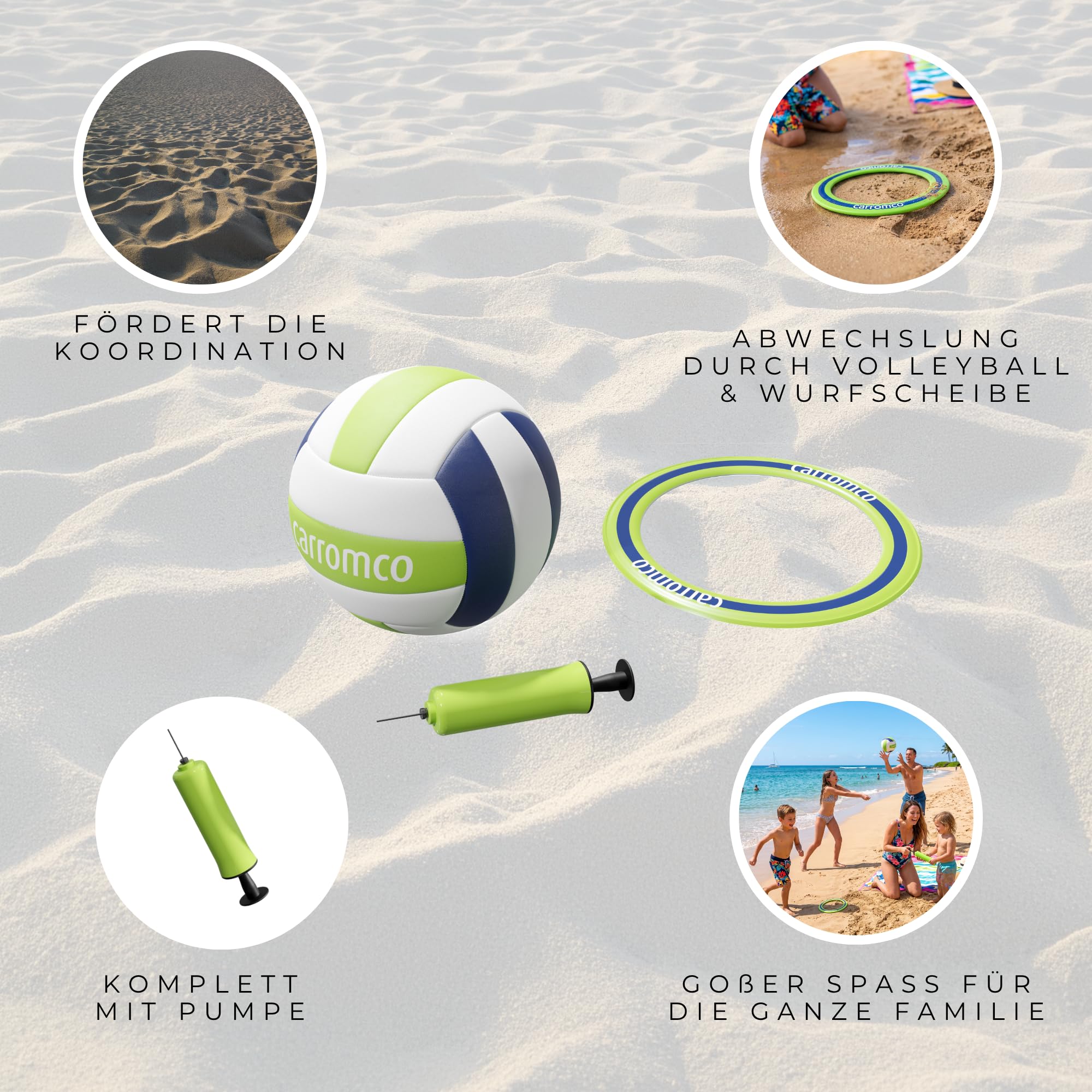 Carromco Beach Set Pro Volleyball Frisbee-Ring mit Pumpe