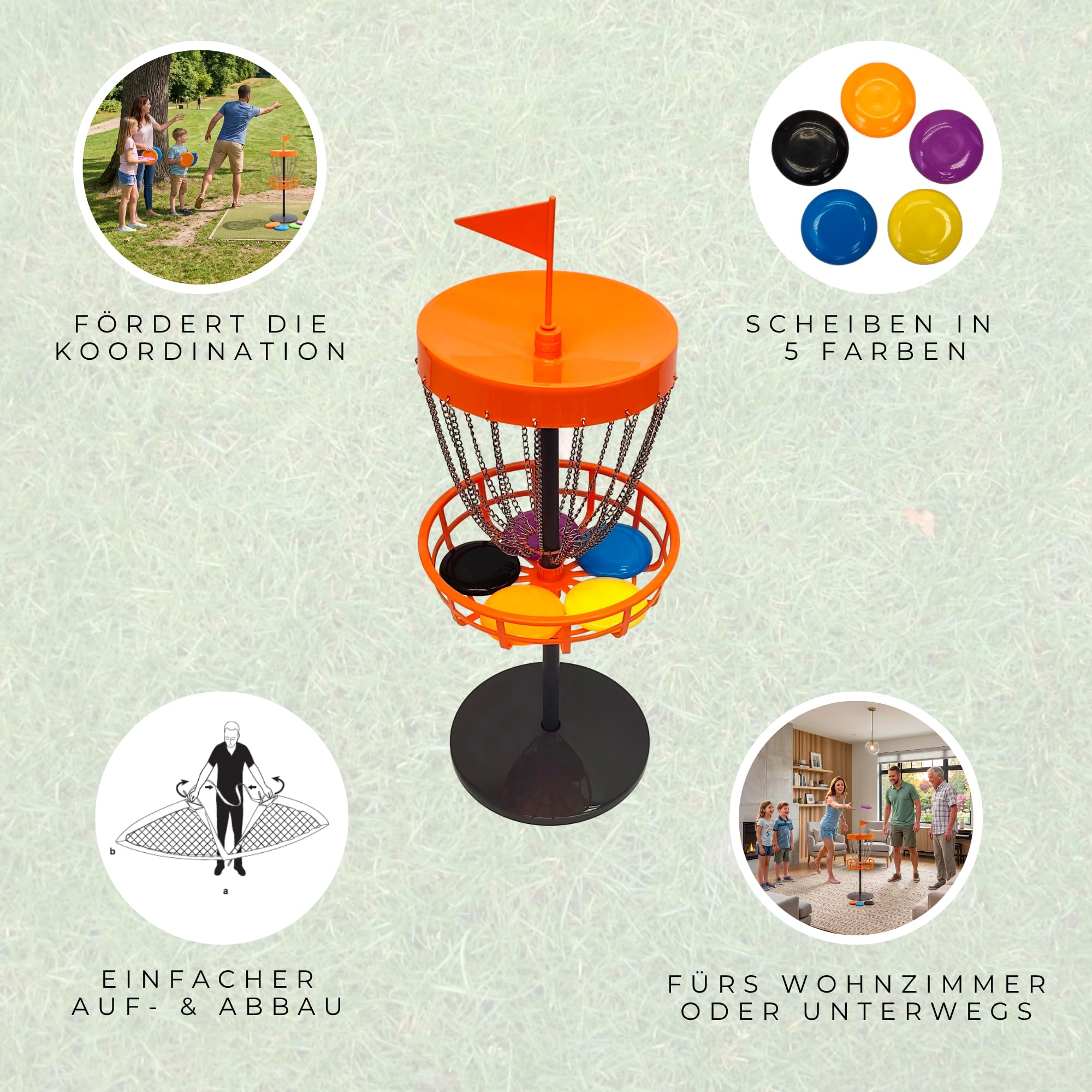 Carromco Disc Golf Set Korb 75cm mit 5 Wurfscheiben