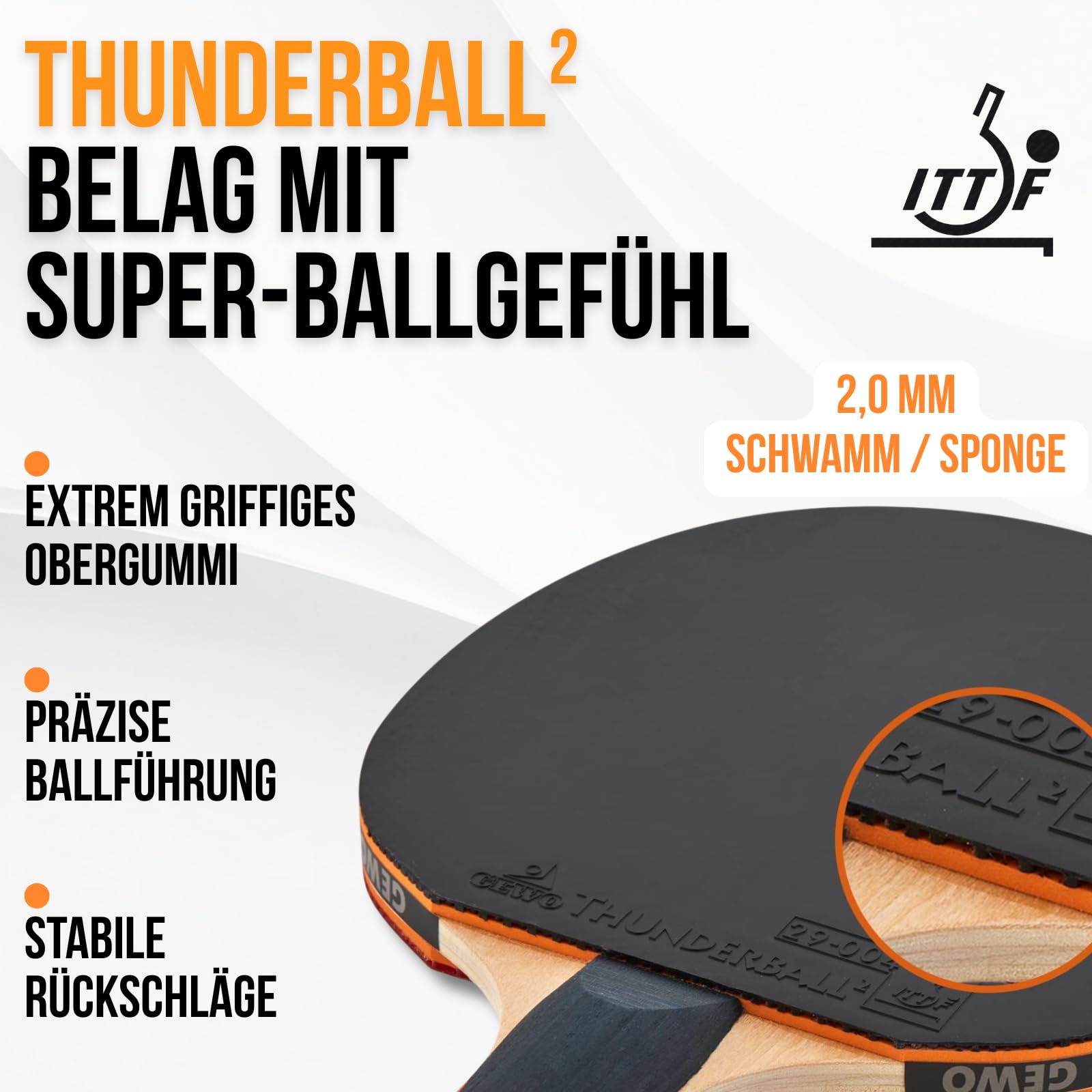 GEWO Player Tischtennisschläger 2mm ITTF offensiv Spin