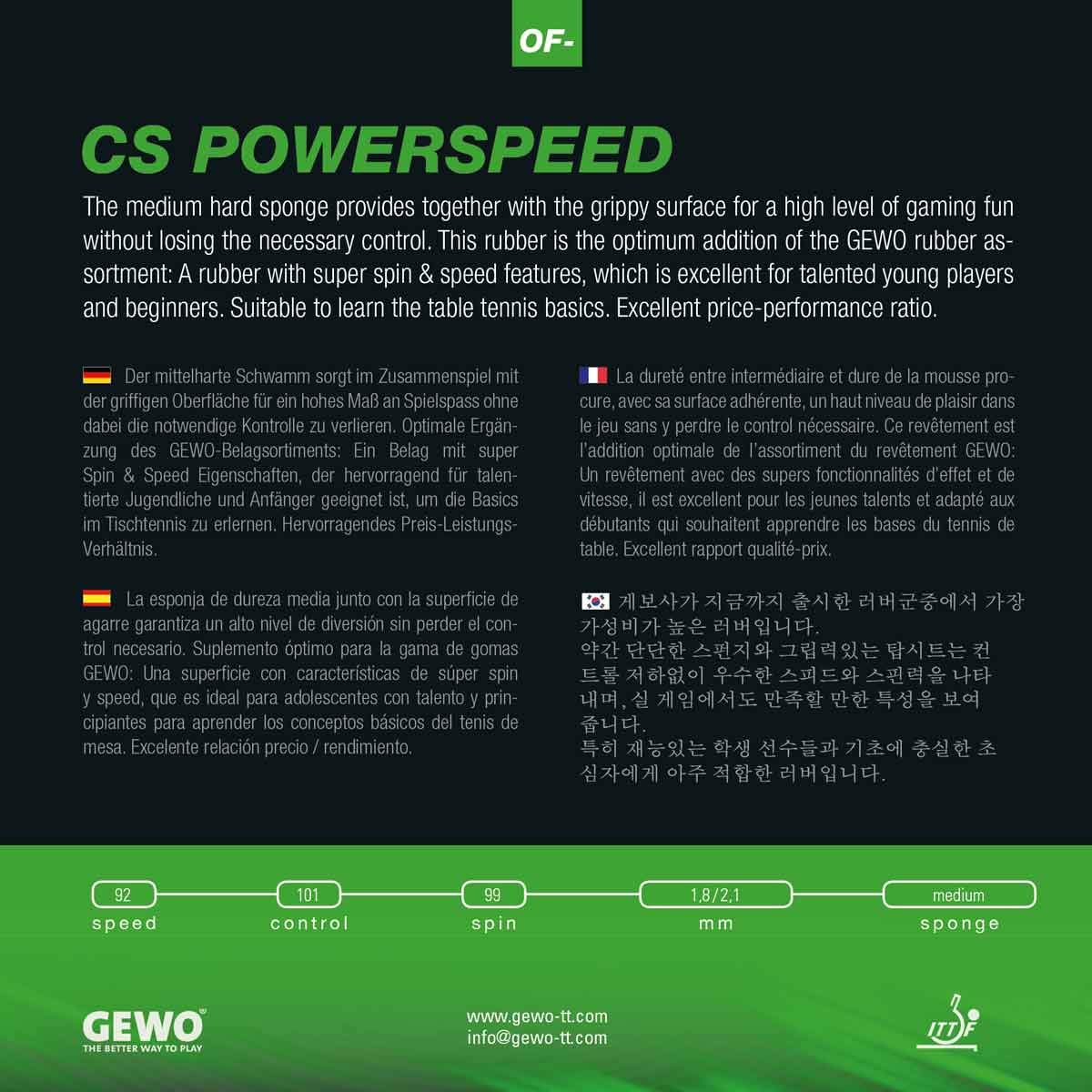 GEWO CS Powerspeed Tischtennisbelag schwarz 1,8 mm