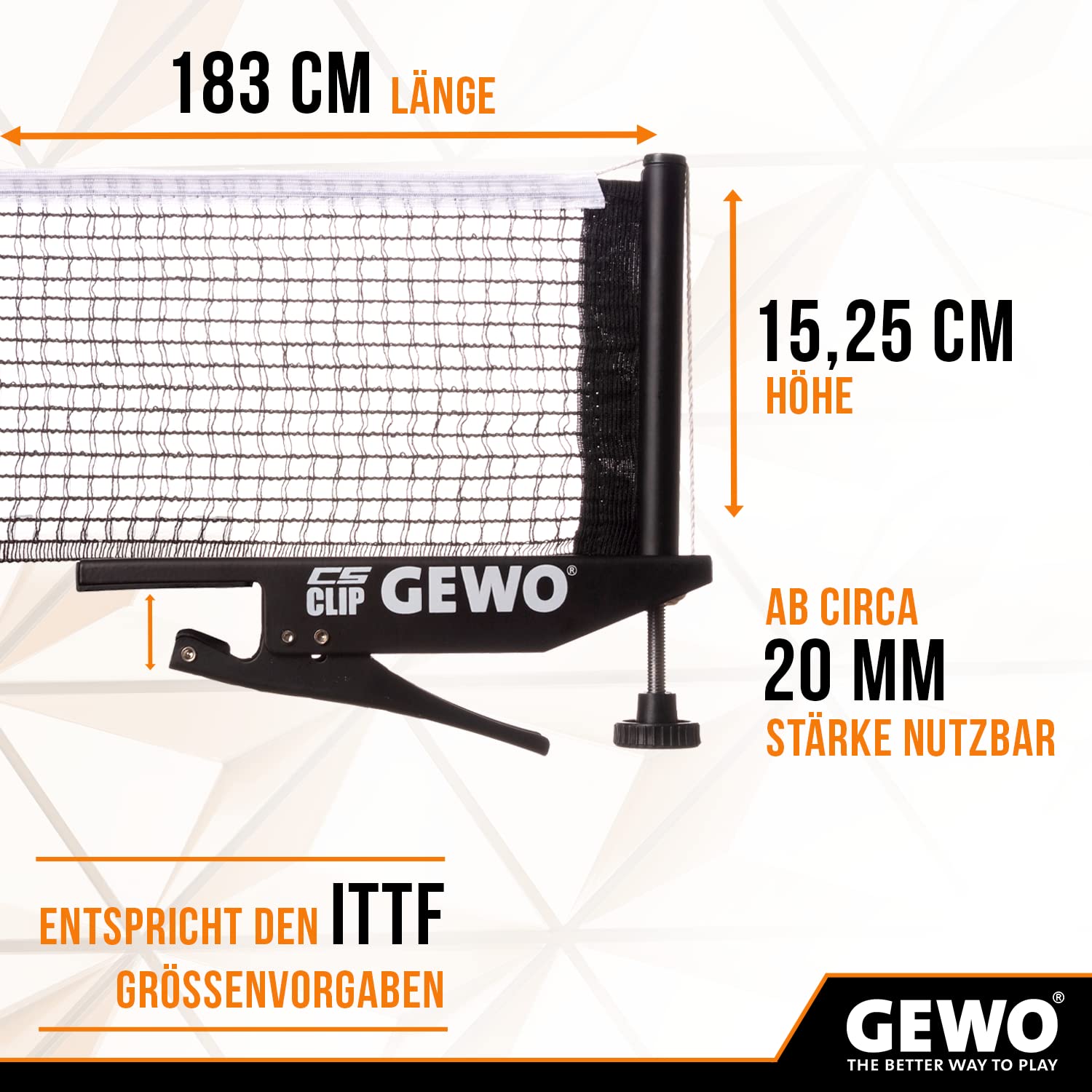 Gewo CS Clip Tischtennisnetz 152,5cm schwarz Metall höhenverstellbar