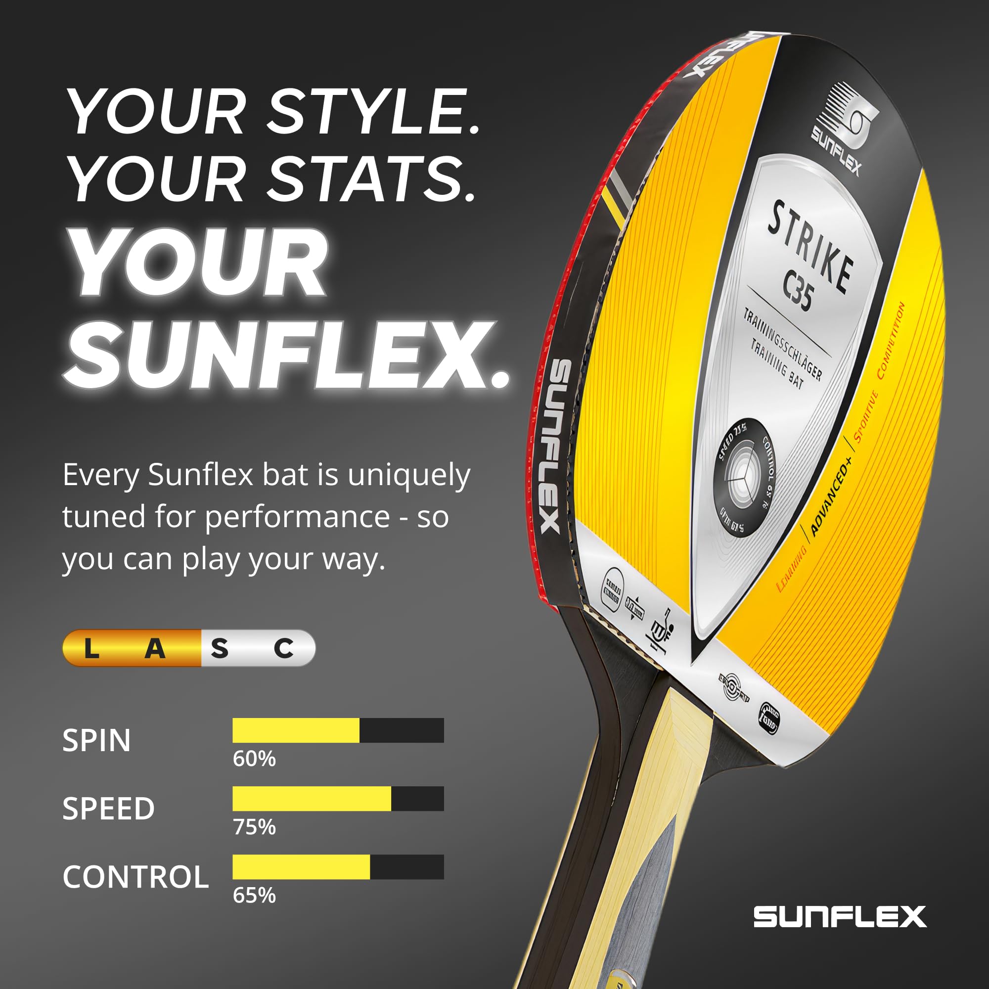 sunflex Strike C35 Schläger konkav ITTF Taipan