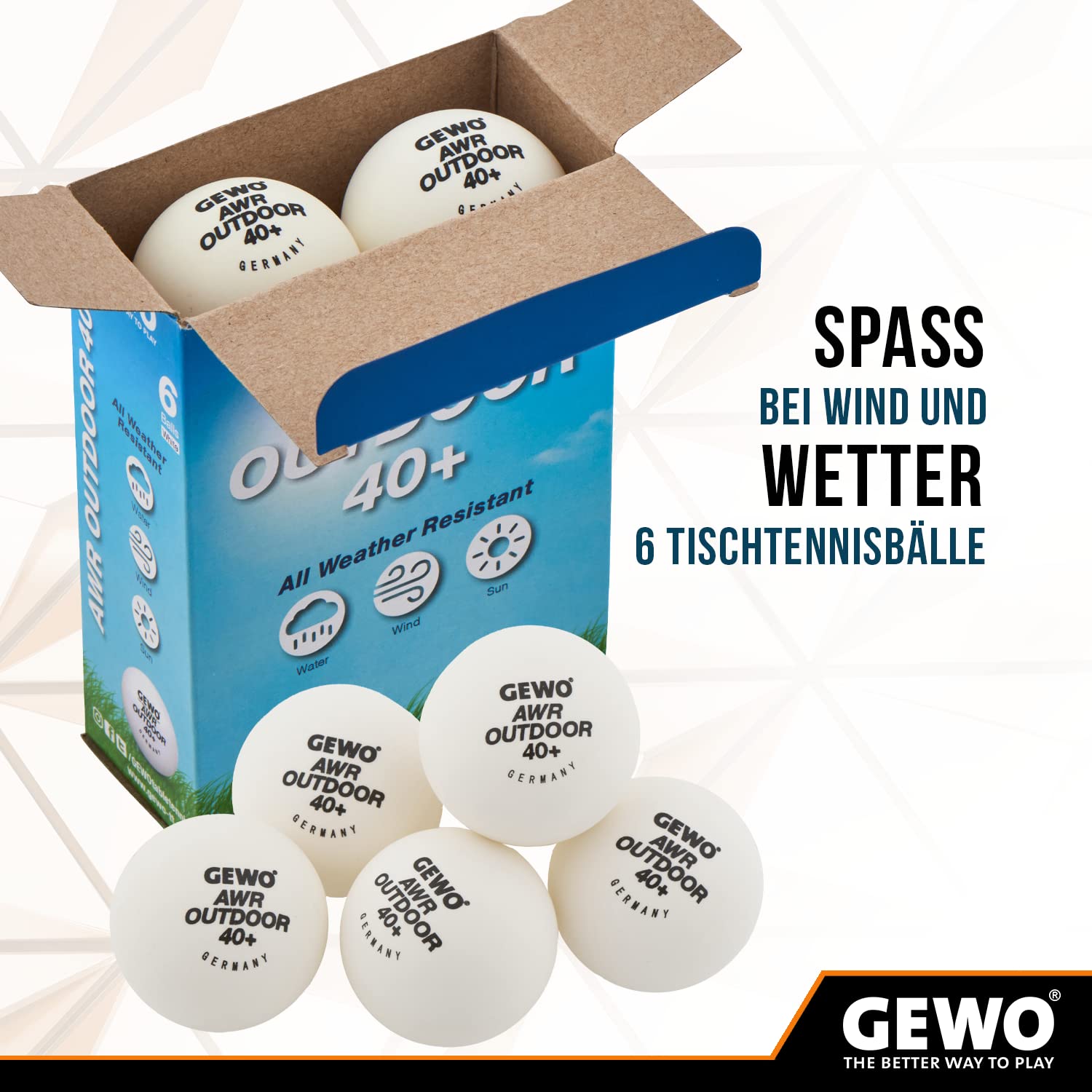 GEWO AWR Outdoor 40+ Tischtennisbälle weiß 6er wasserfest