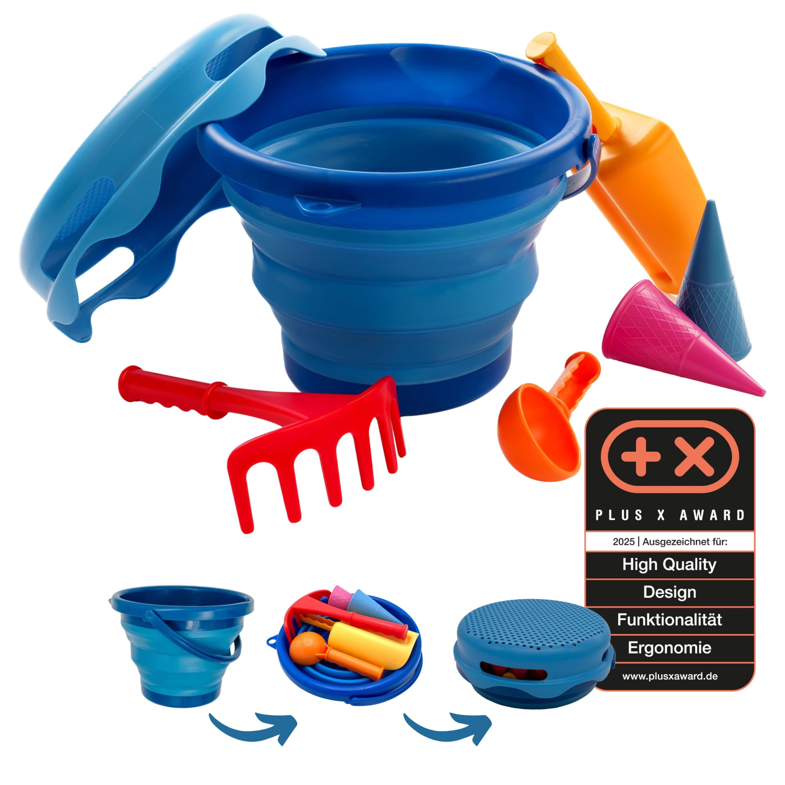 Schildkröt Outdoor 7in1 Sandspielzeug Blau 3L Falteimer