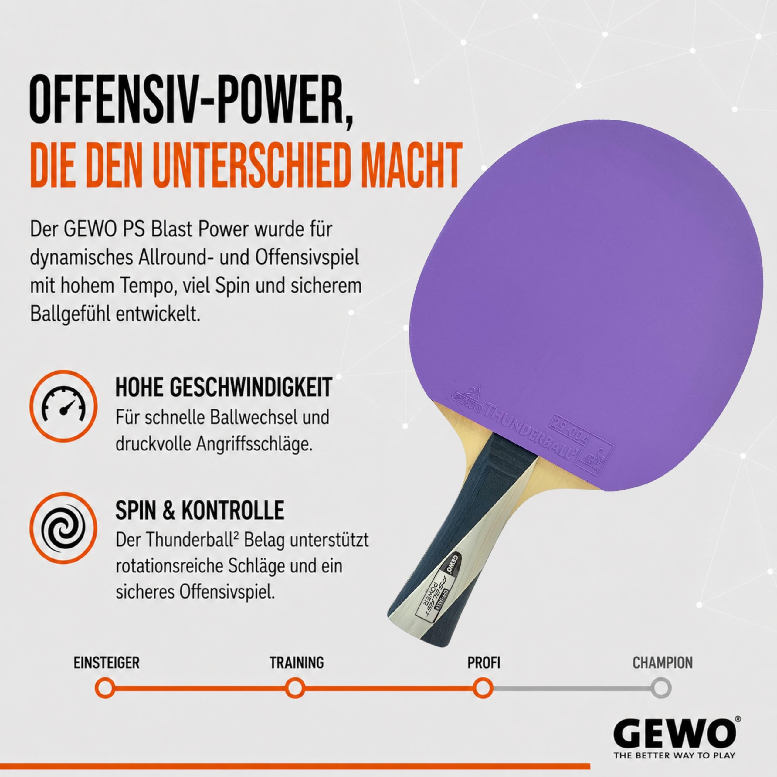 GEWO Player PS Blast Power Tischtennisschläger konkav 1,8mm