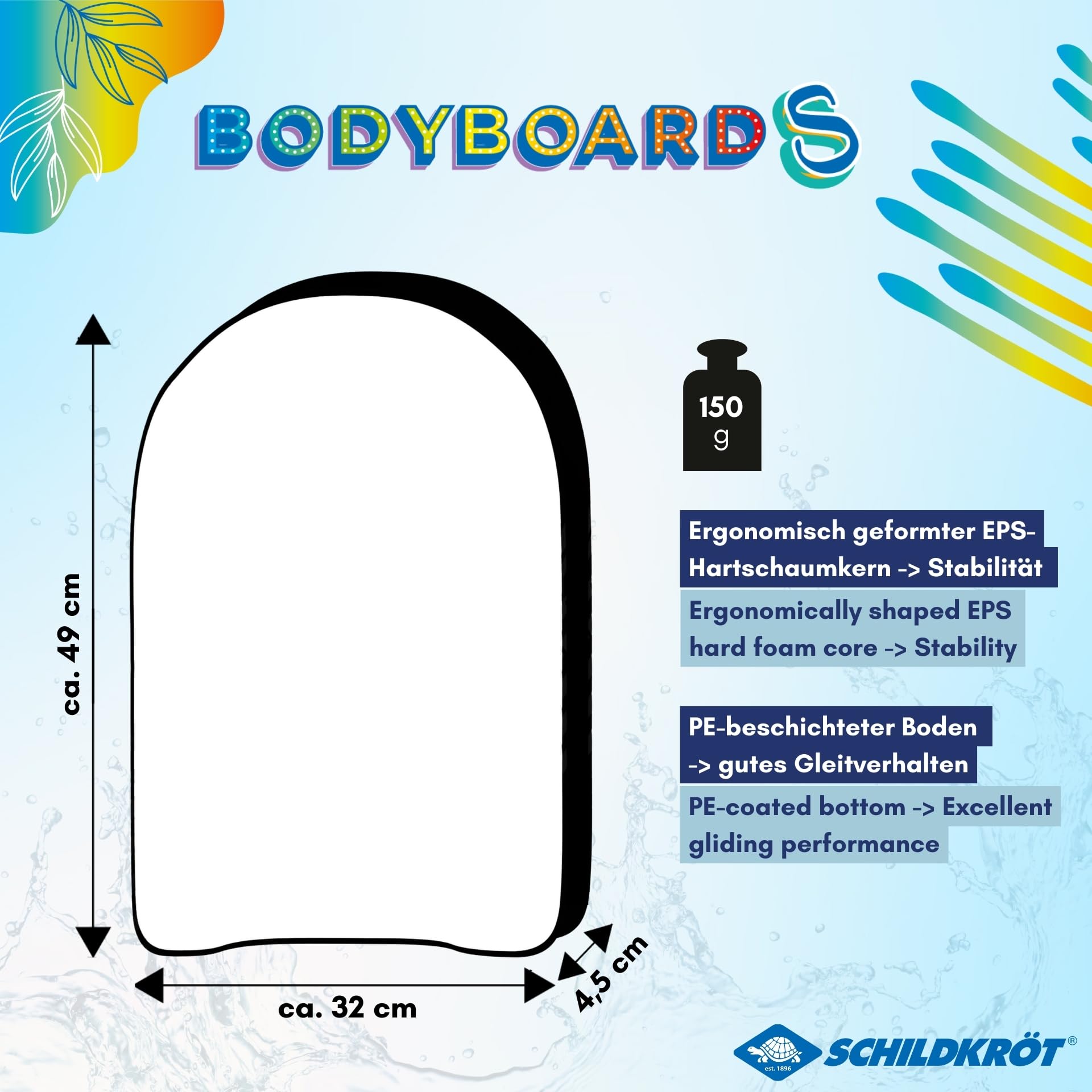 Schildkröt Outdoor Schwimmbrett Bodyboard S 49x33cm 60kg