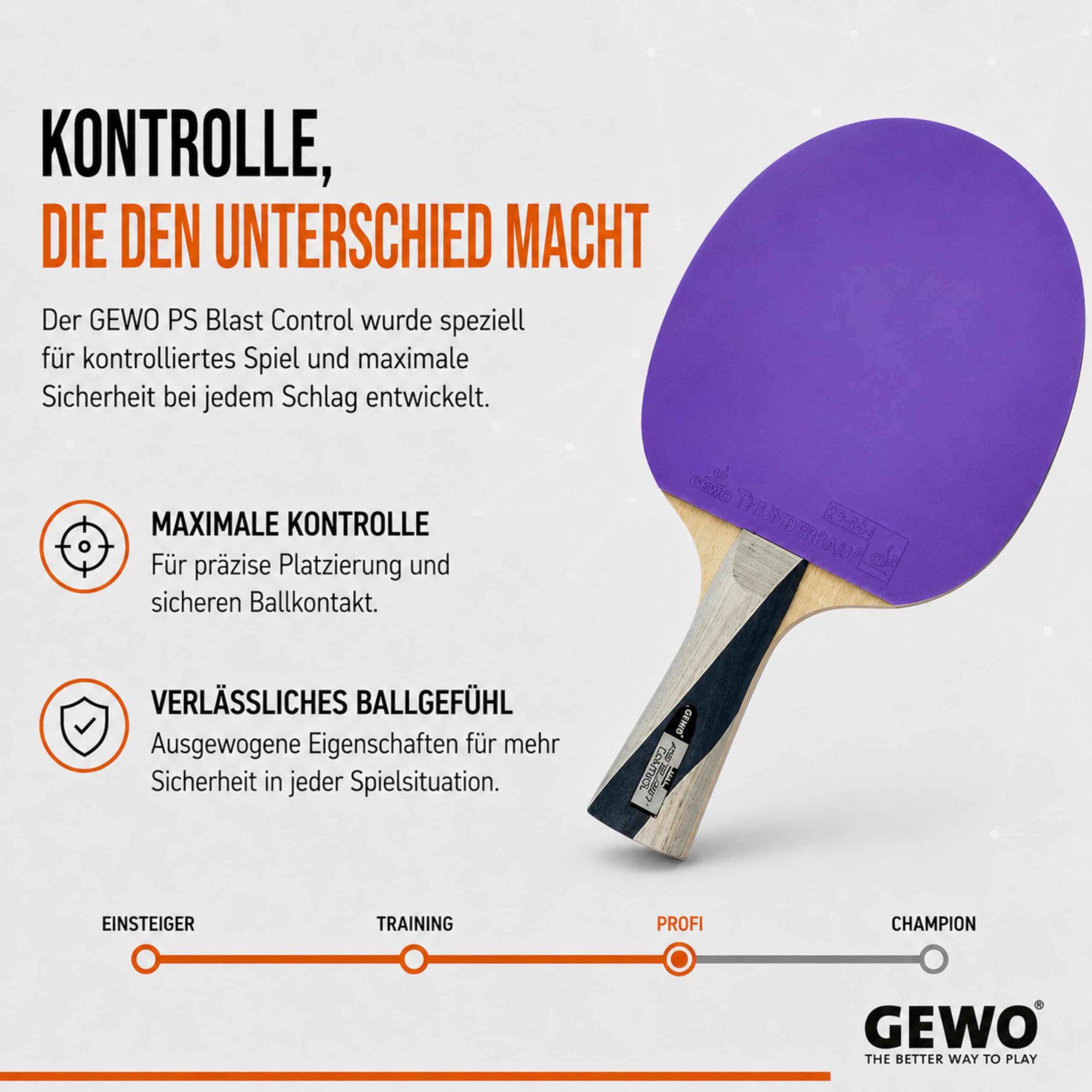 GEWO Player PS Blast Control Tischtennisschläger ITTF