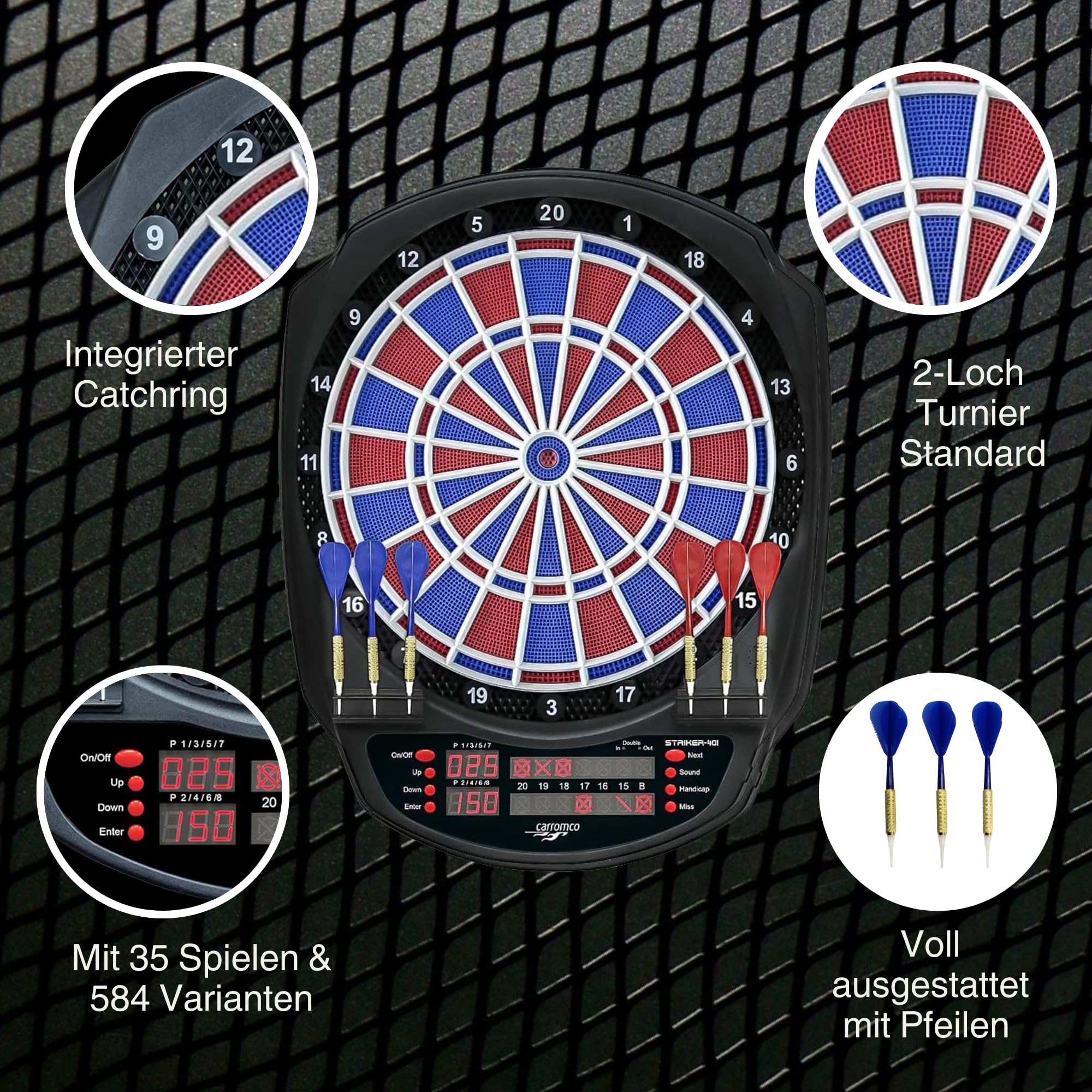 Carromco Striker-401 E-Dartscheibe 8 Spieler 34 Spiele