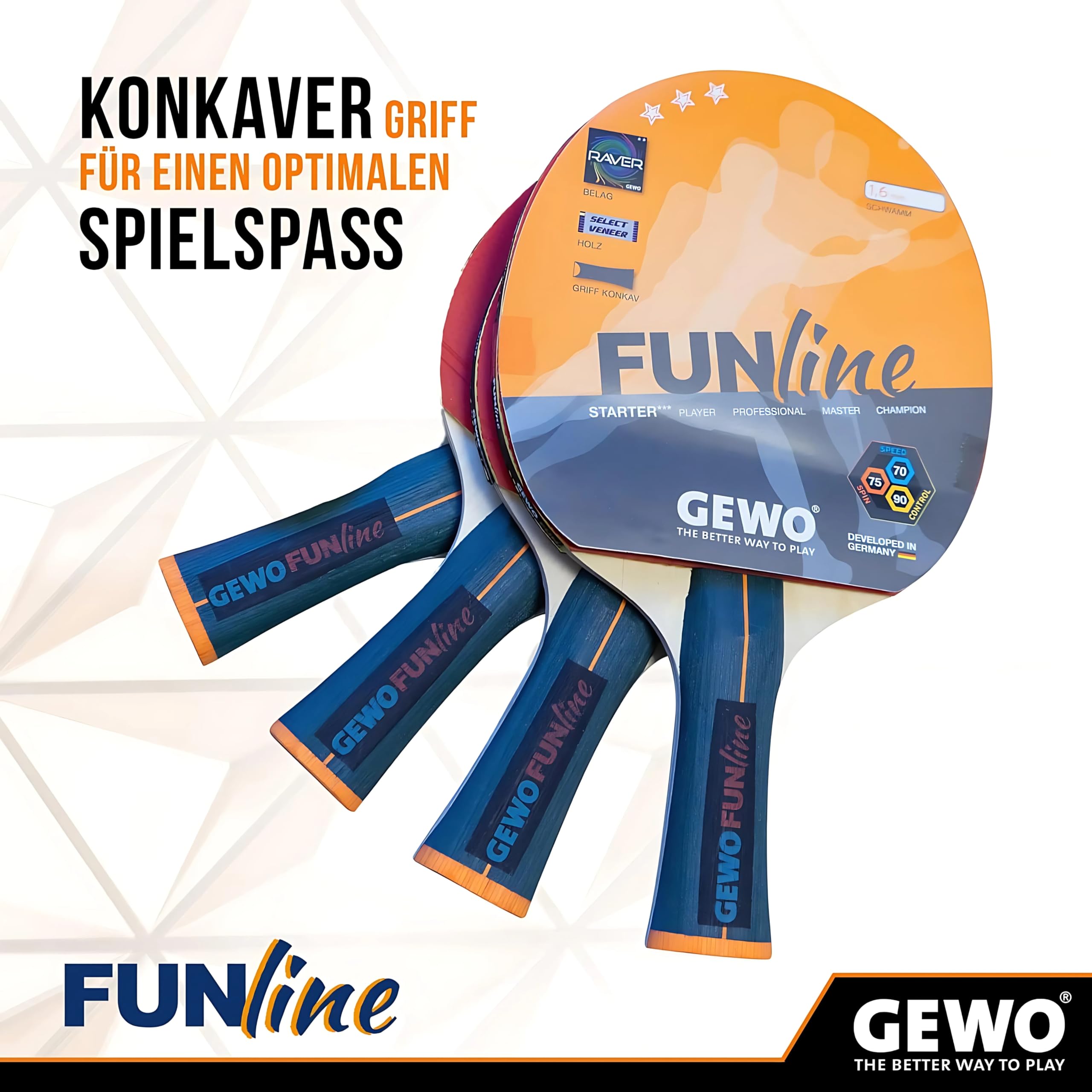 GEWO Player Tischtennisschläger Set 4 Schläger 8 Bälle