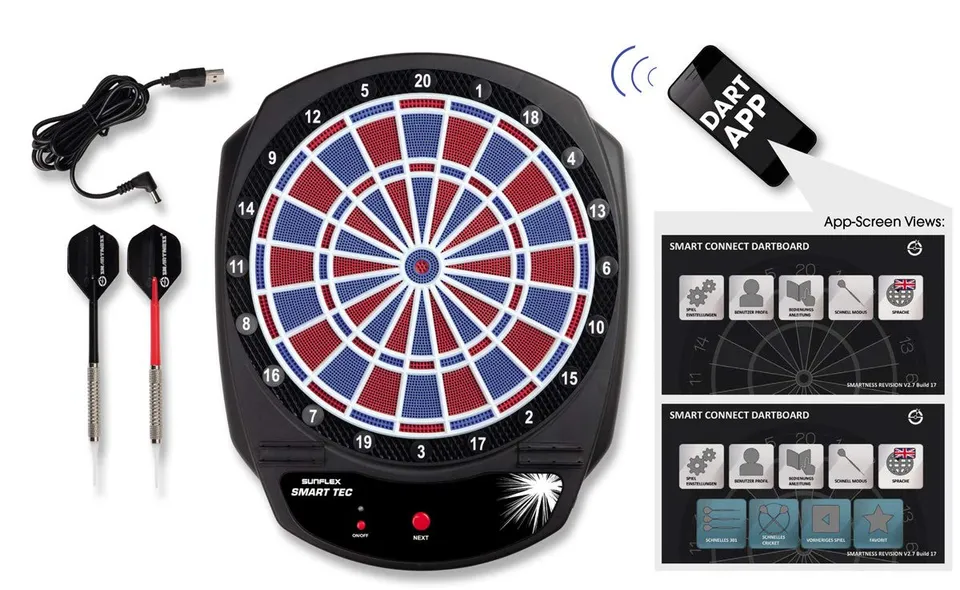 sunflex Smart Tec elektronische Dartscheibe +6 Pfeile Bluetooth